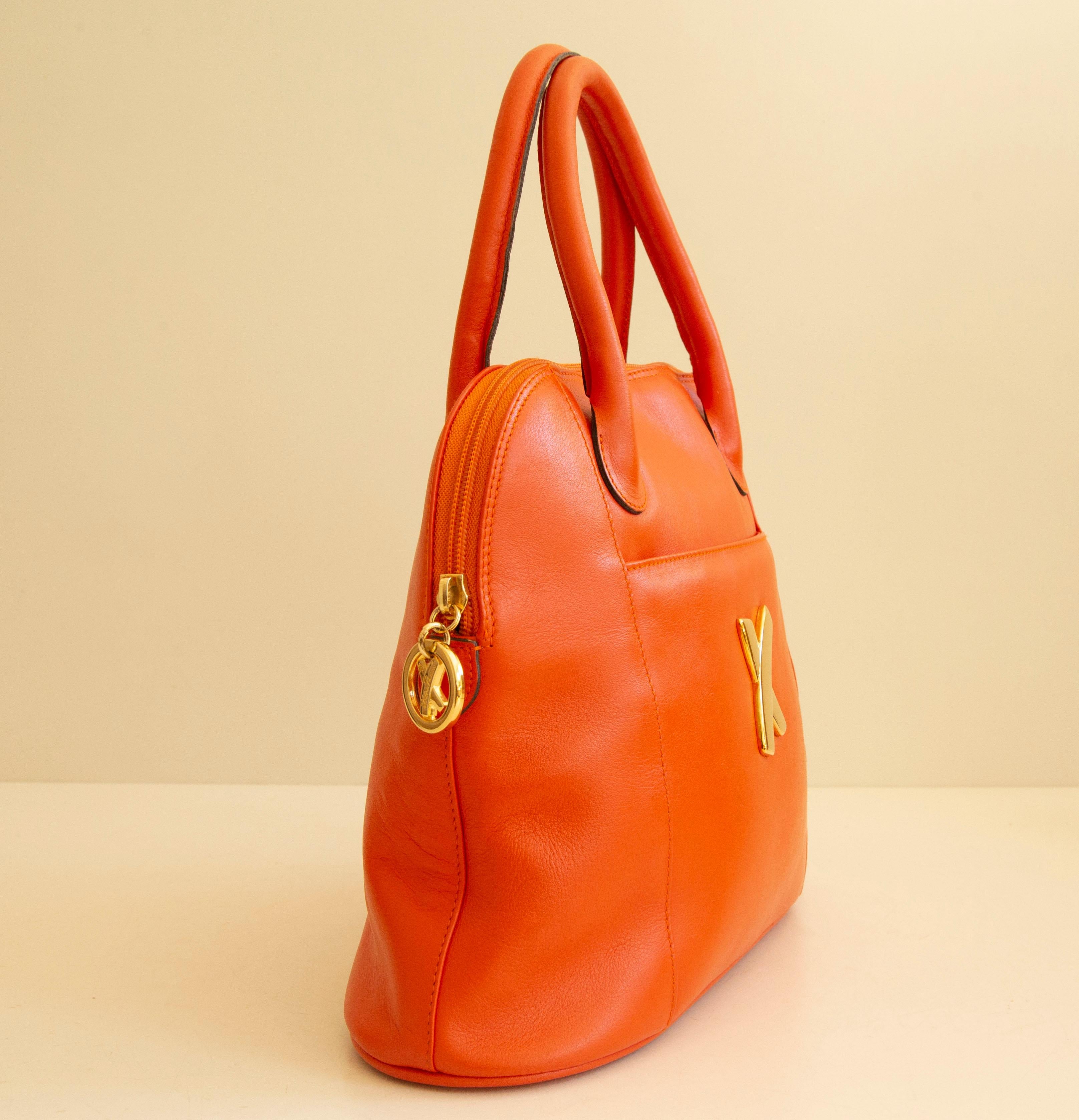 Paloma Picasso Top Handle Bag in Orange Leather 1980’s – 90’s In Excellent Condition In Arnhem, NL
