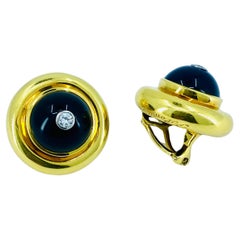 Paloma Picasso Vintage Earrings 18k Gold Onyx Diamond