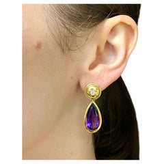 Paloma Picasso Vintage Earrings Amethyst Diamond 18k Gold