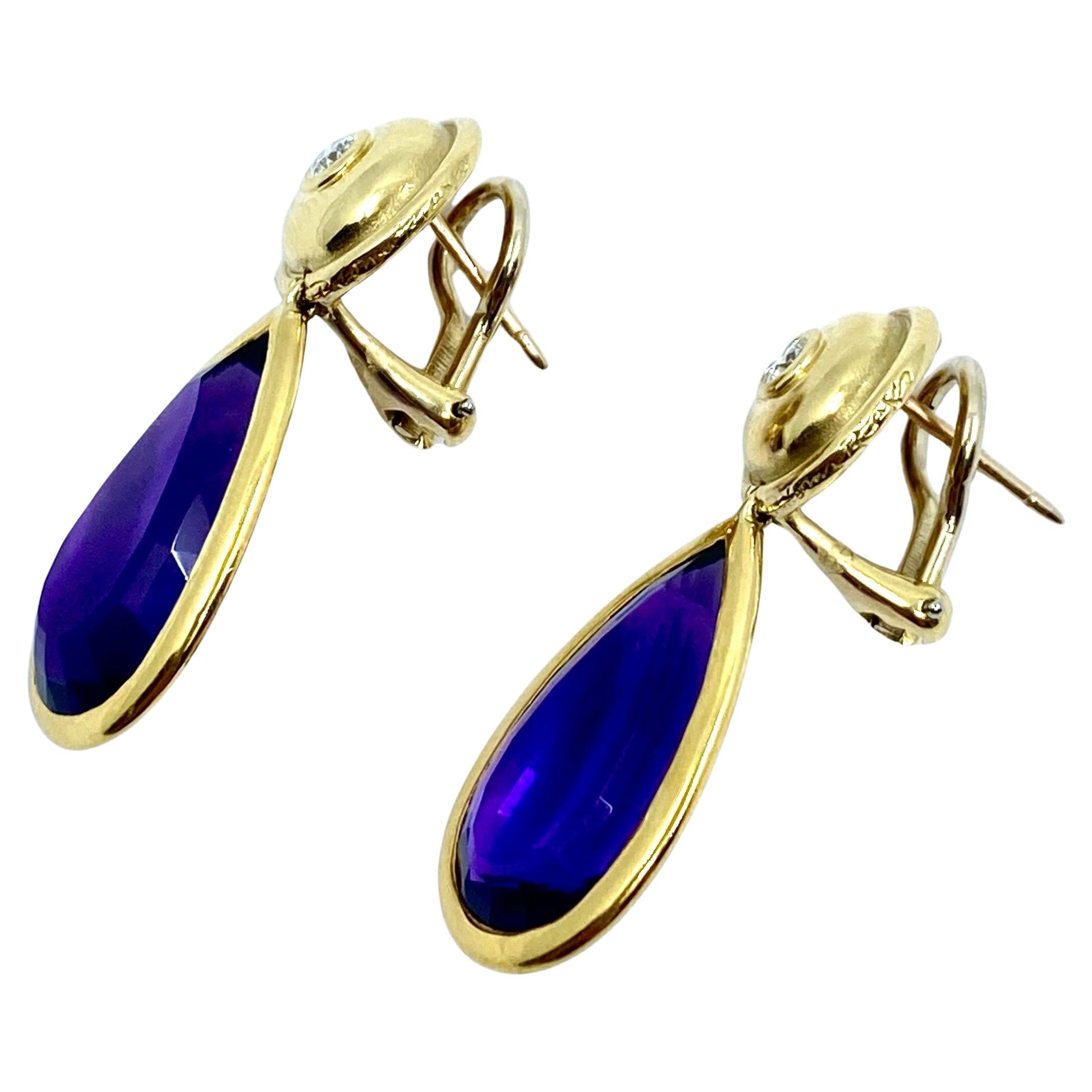 Mixed Cut Paloma Picasso Vintage Earrings Amethyst Diamond 18k Gold For Sale