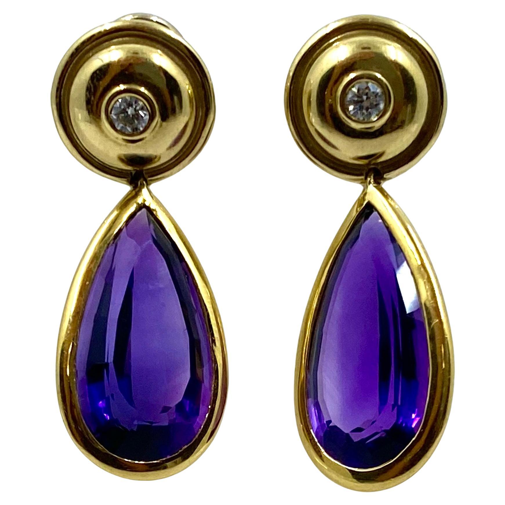 Paloma Picasso Vintage Earrings Amethyst Diamond 18k Gold In Good Condition For Sale In Beverly Hills, CA