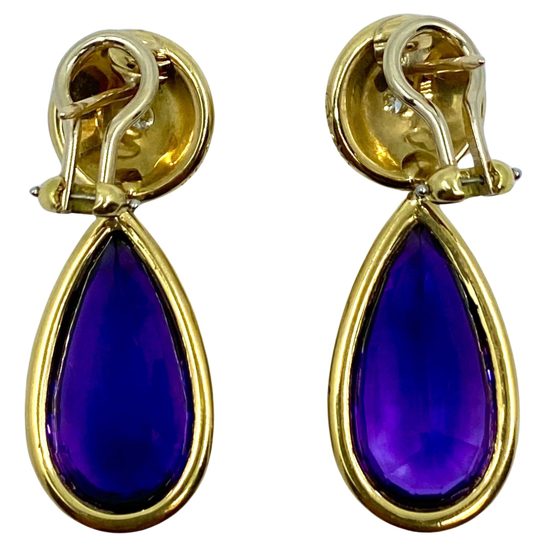 Women's Paloma Picasso Vintage Earrings Amethyst Diamond 18k Gold For Sale