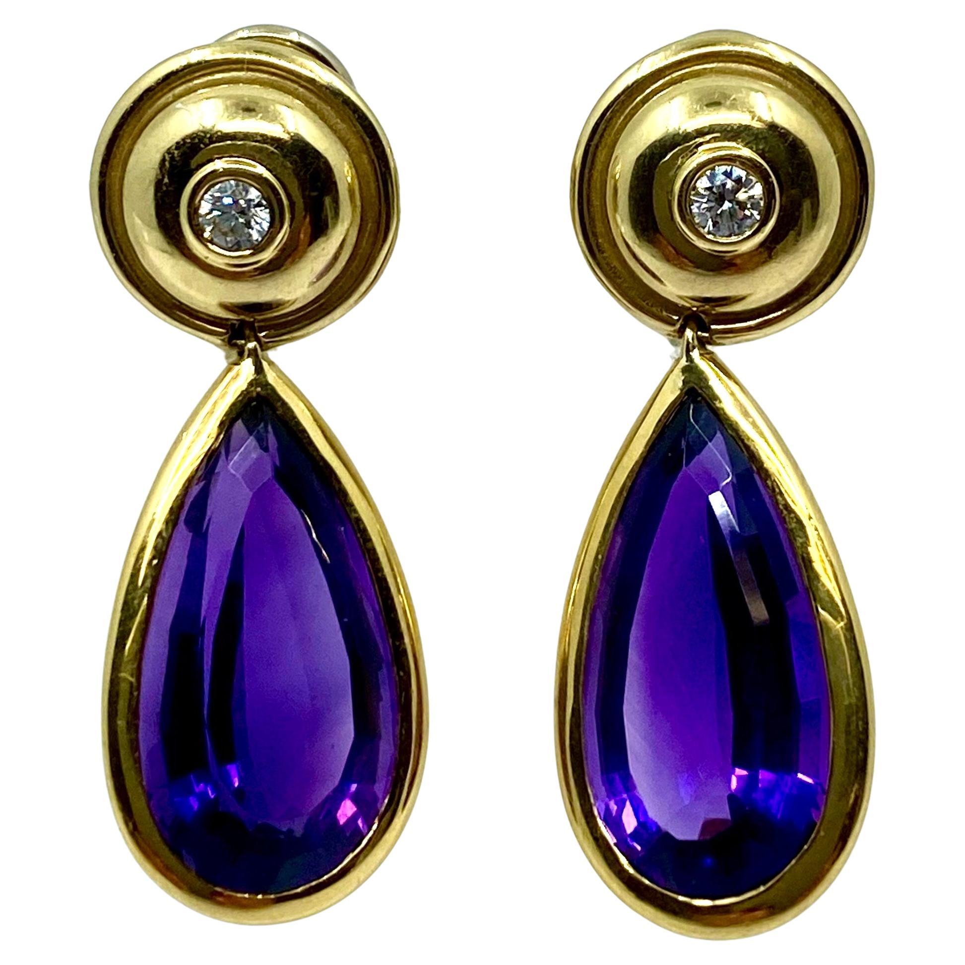 Paloma Picasso Vintage Earrings Amethyst Diamond 18k Gold For Sale