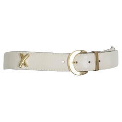 Paloma Picasso Wide Ivory Leather Kisses Belt with Gold Hardware–M-L 80cm, 1980s