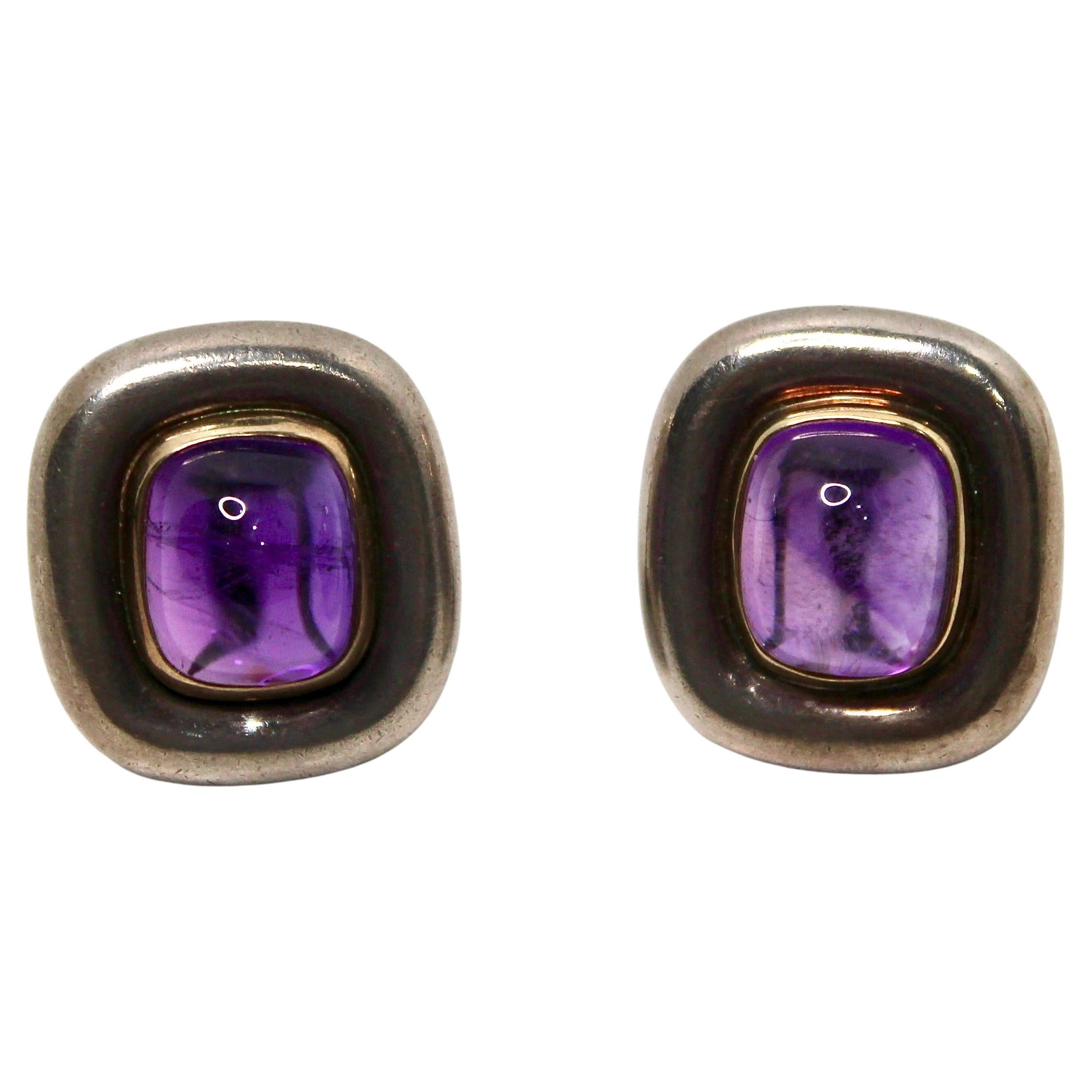 Paloma Picasso x Tiffany 
Co. Sterling Silver 18k Yellow Gold Amethyst Earrings For Sale