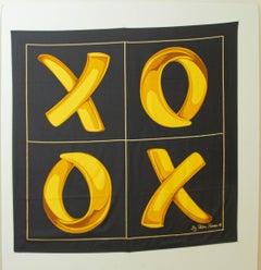Paloma Picasso "XOXO" Black and Gold Silk Scarf Italy