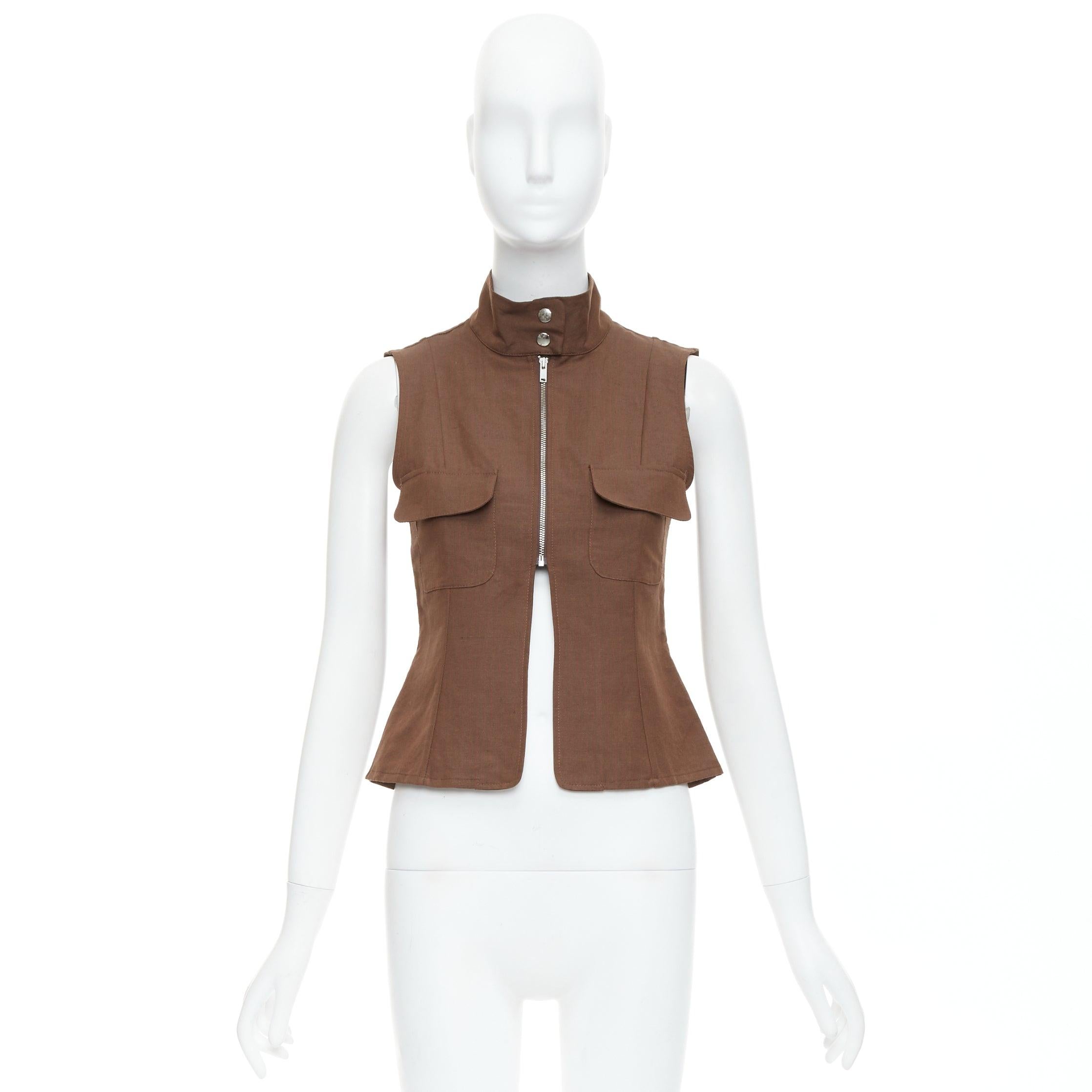 PALOMA WOOL brown linen organic cotton pocketed sleeveless top XS For Sale 5