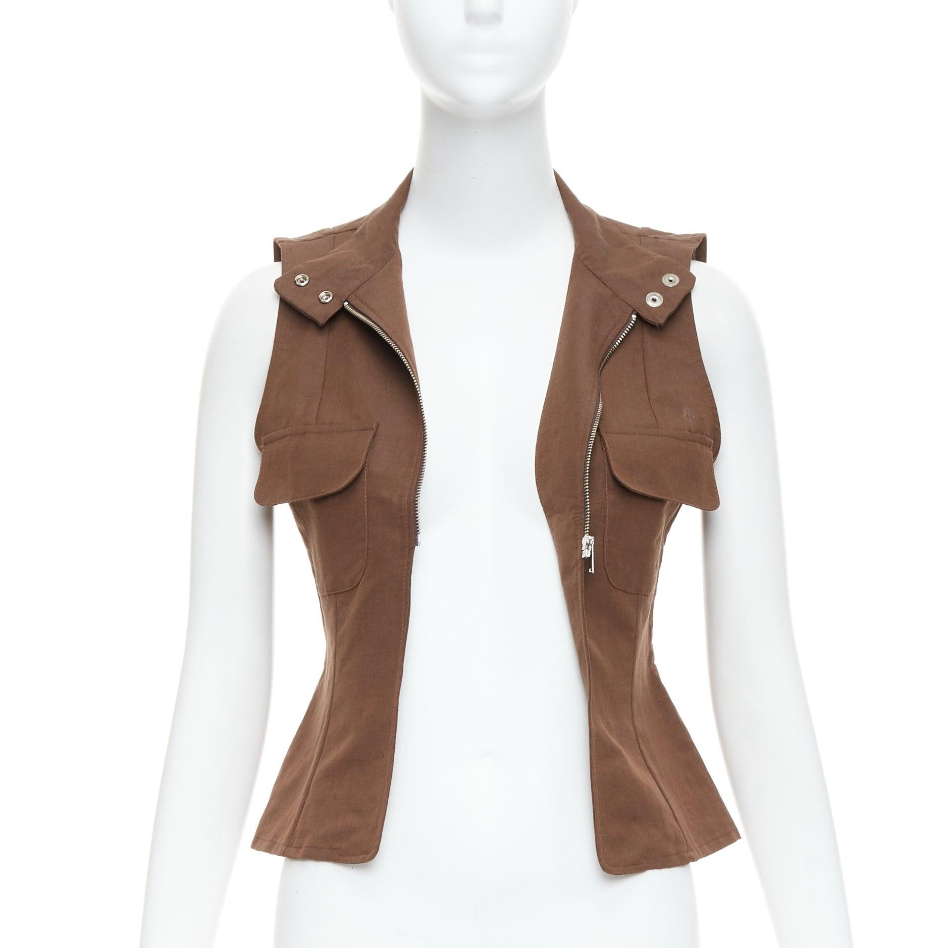 Brown PALOMA WOOL brown linen organic cotton pocketed sleeveless top XS For Sale