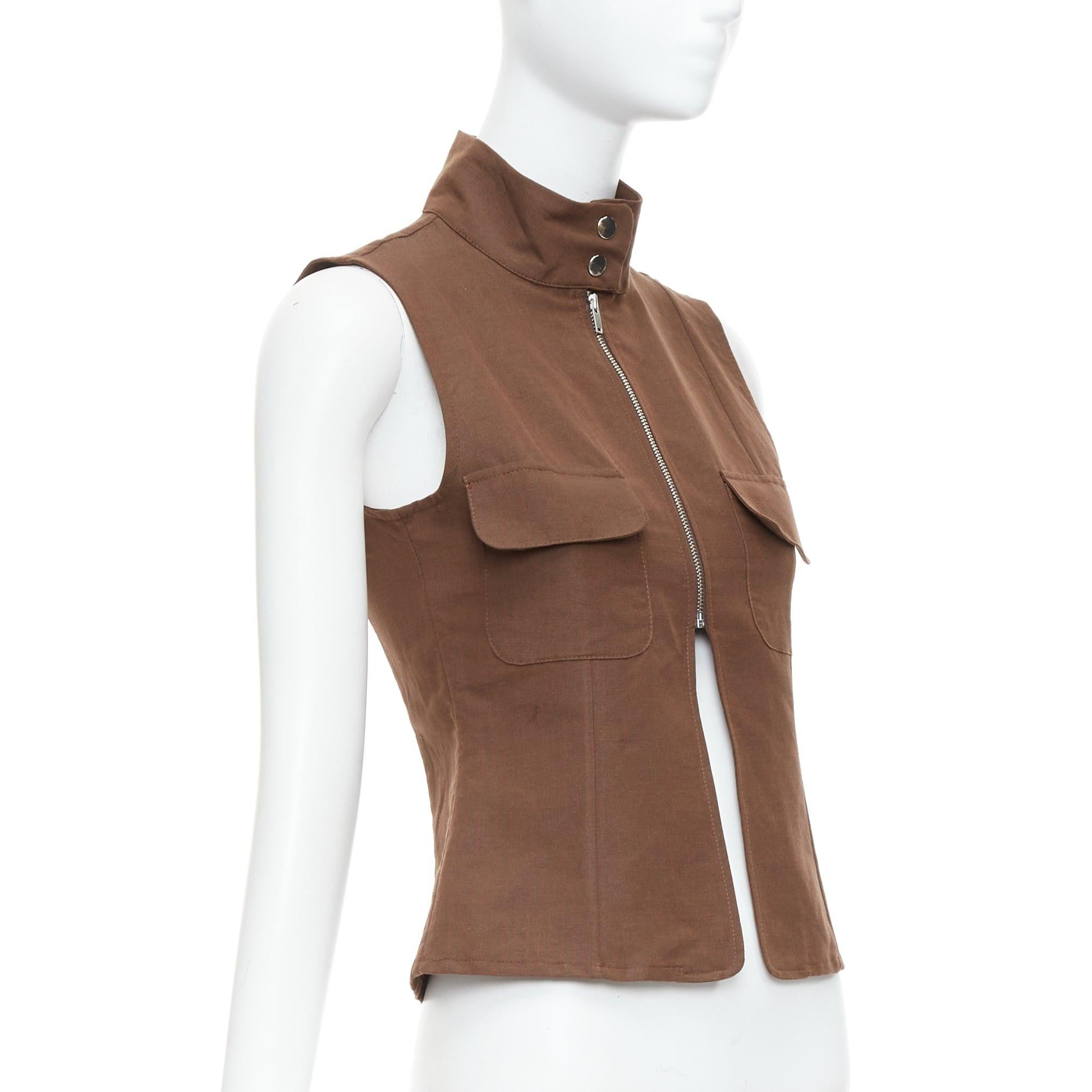 PALOMA WOOL brown linen organic cotton pocketed sleeveless top XS In Excellent Condition For Sale In Hong Kong, NT
