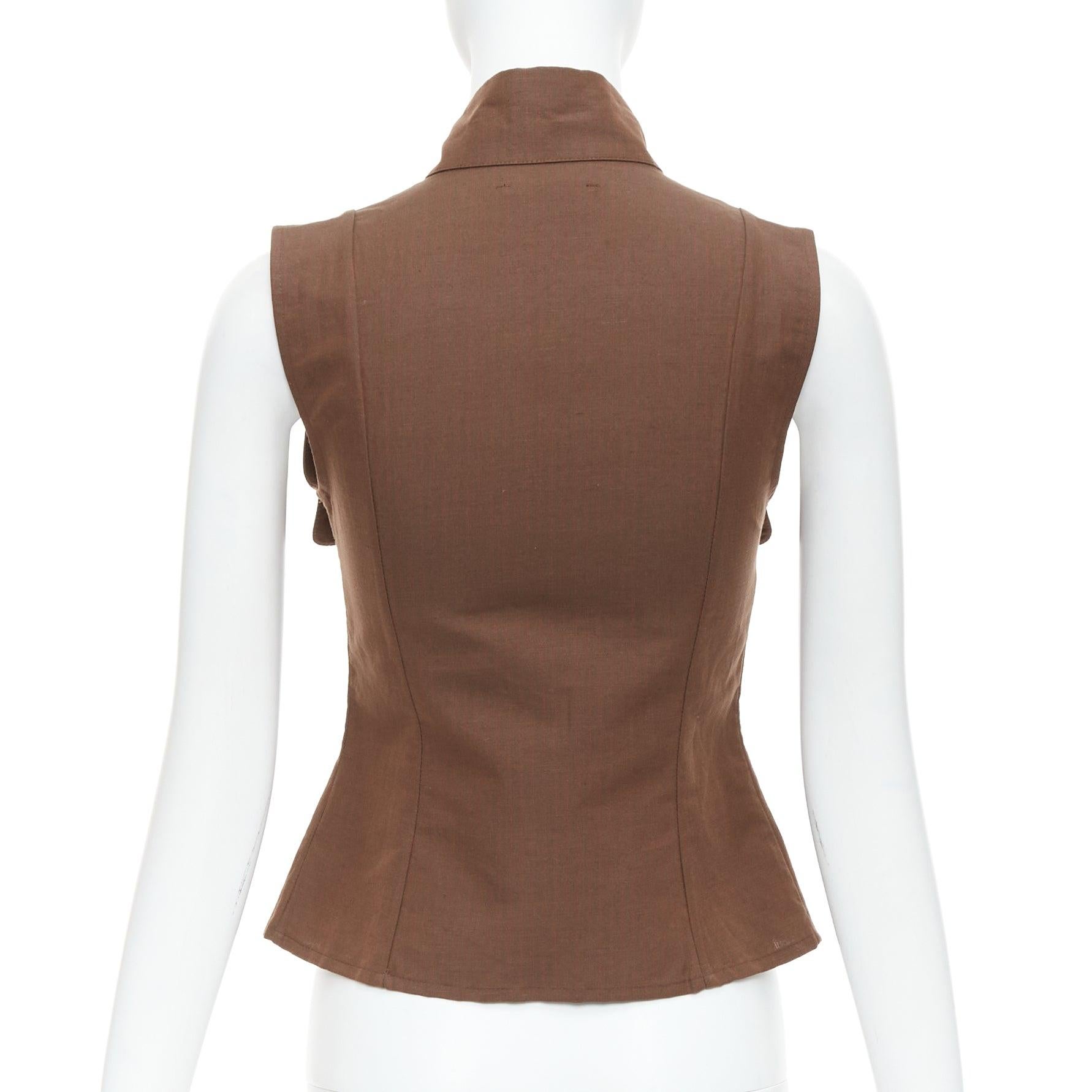 PALOMA WOOL brown linen organic cotton pocketed sleeveless top XS For Sale 1