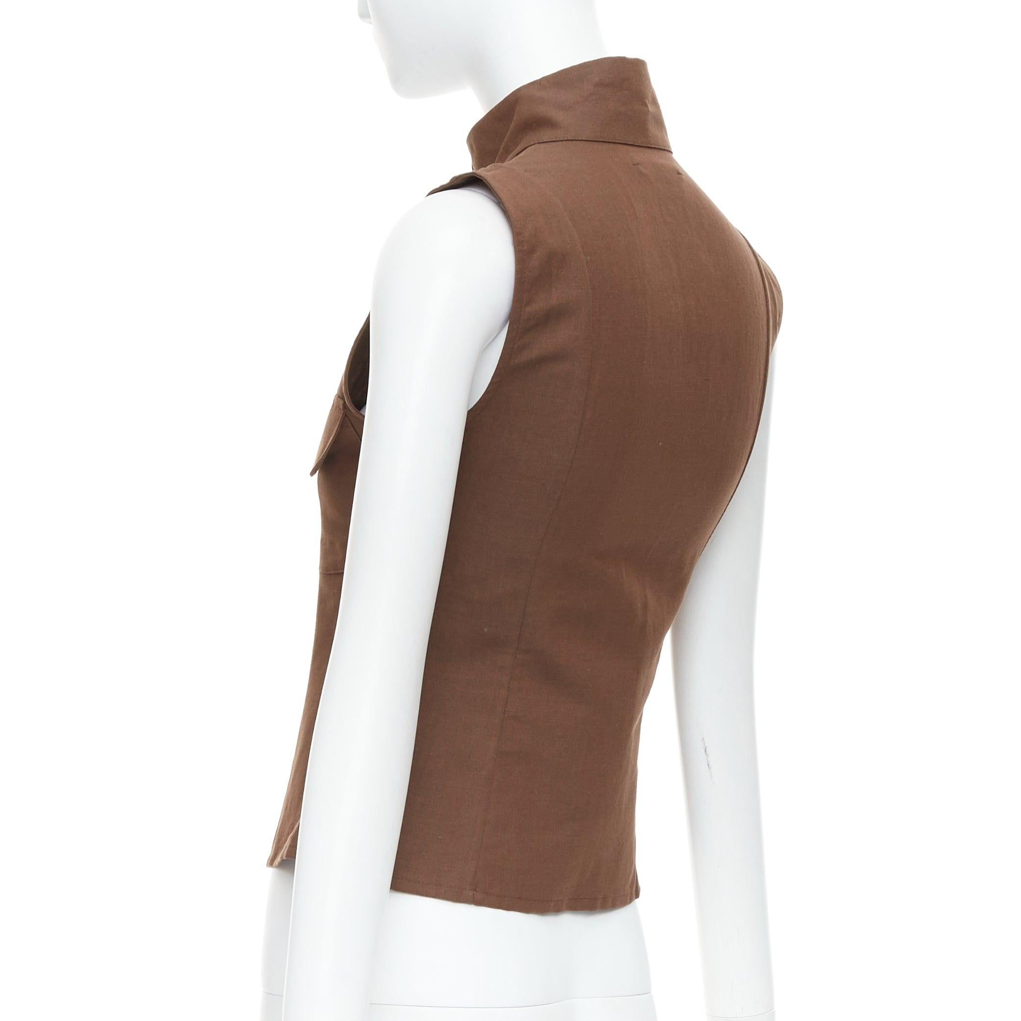 PALOMA WOOL brown linen organic cotton pocketed sleeveless top XS For Sale 2