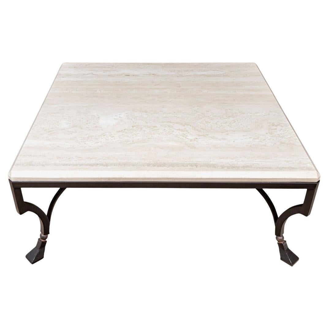 Table basse Palomino en travertin et fer attribuée à Kreiss en vente