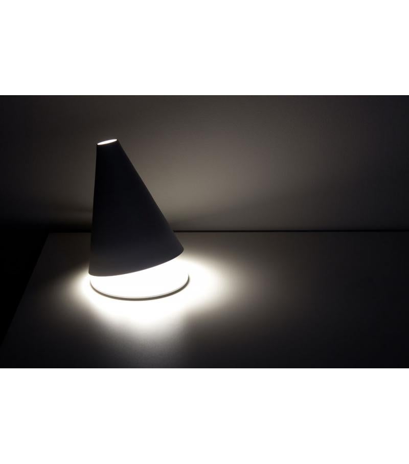 Palpebra / Tischlampe 
von Federico Delrosso

Palpebra, entworfen von Federico Delrosso für Davide Groppi, ist eine konische Tischleuchte, die vollständig aus weiß lackiertem Metall besteht. Die verwendete Lichtquelle ist eine dimmbare