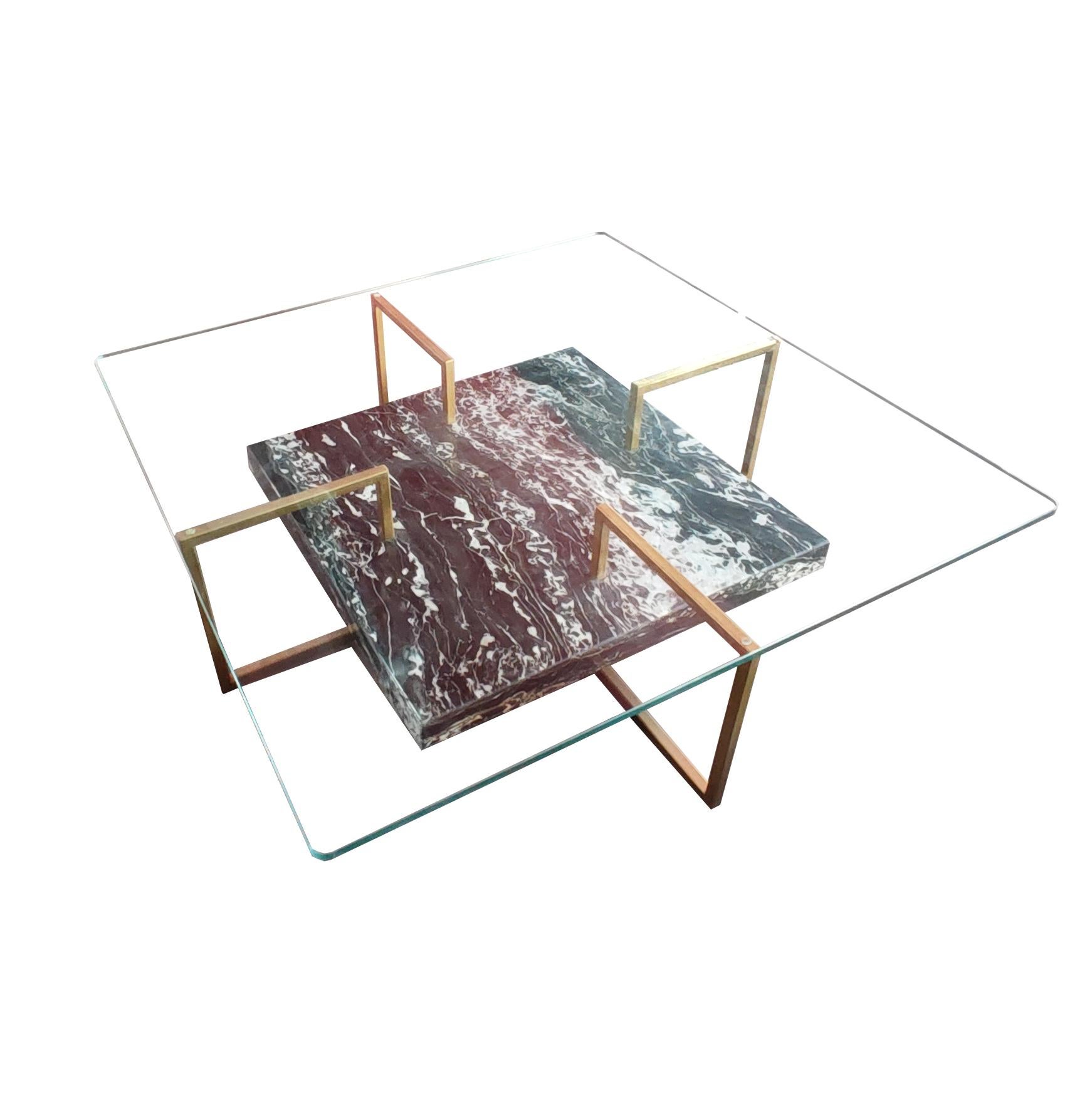 Modern Palse Coffee Table Portoro Marble, Iron, Crystal Contemporary Design Spain Stock For Sale