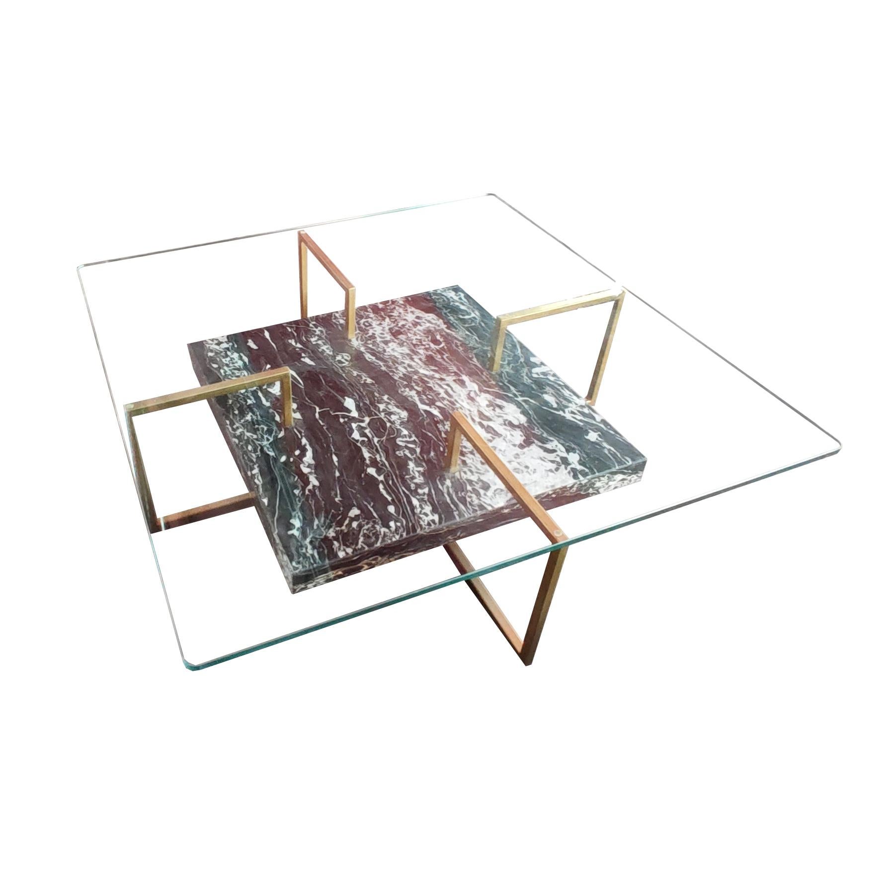 Spanish Palse Coffee Table Portoro Marble, Iron, Crystal Contemporary Design Spain Stock For Sale