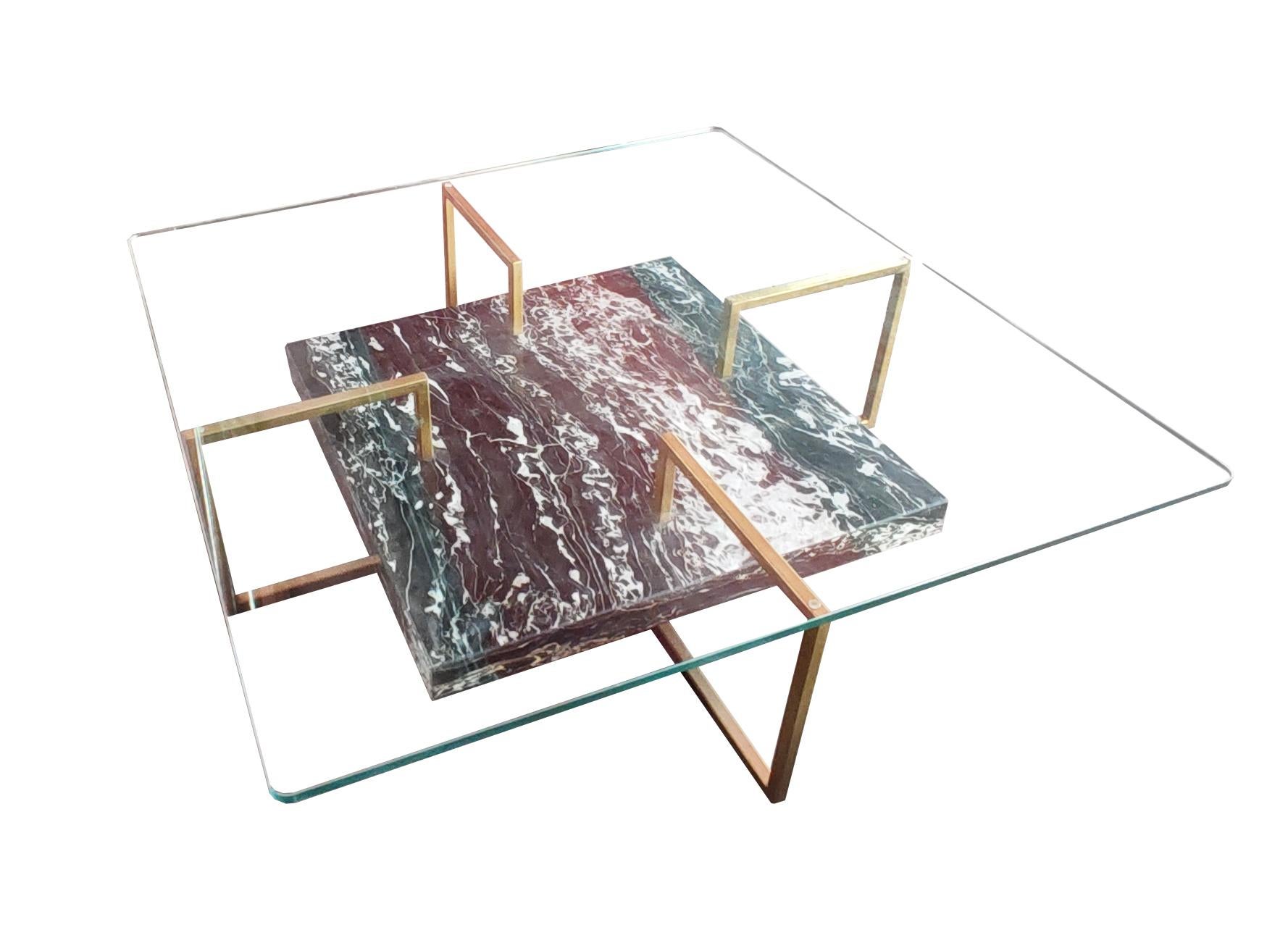 Hand-Crafted Palse Coffee Table Portoro Marble, Iron, Crystal Contemporary Design Spain Stock For Sale
