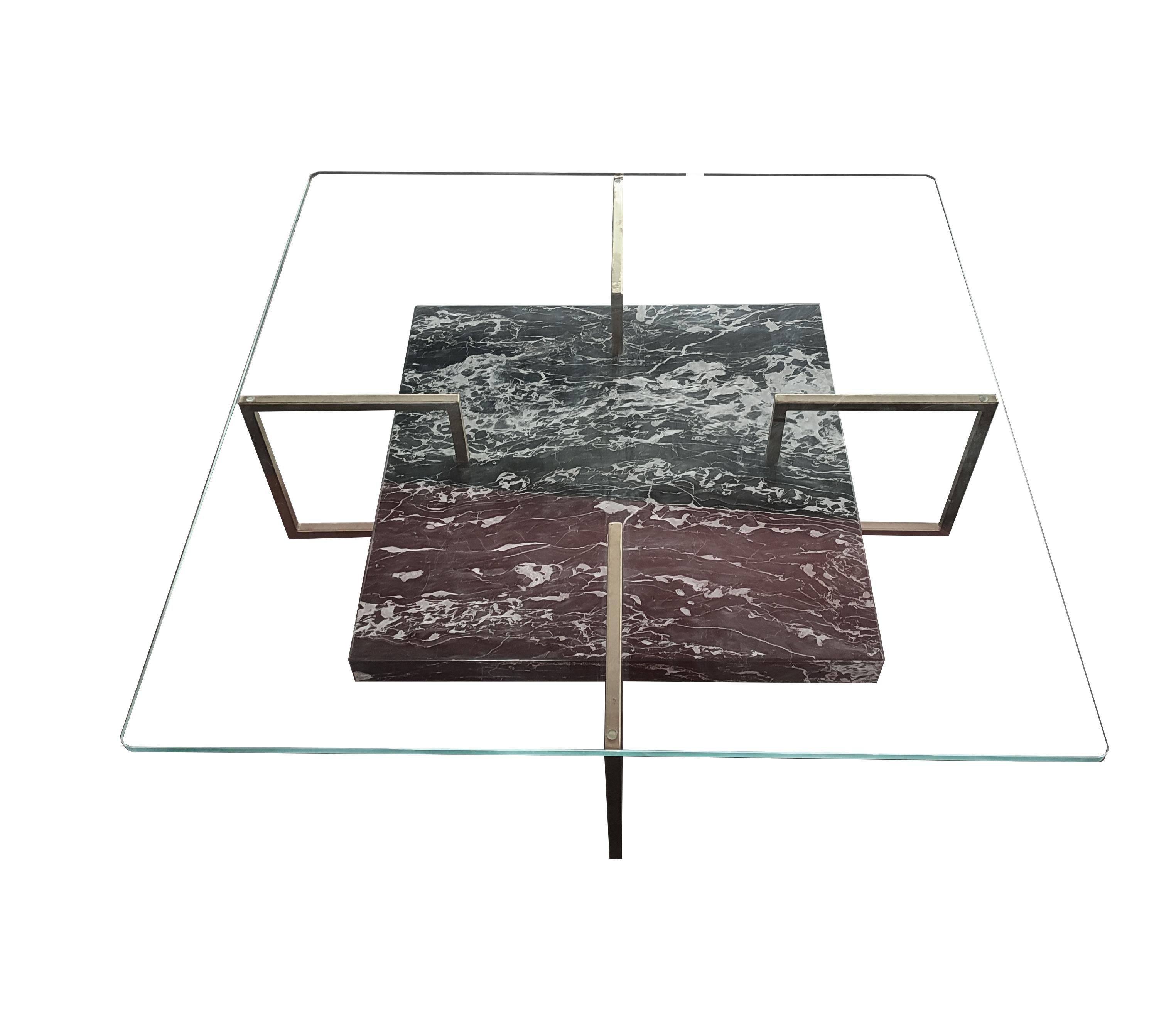 Palse Coffee Table Portoro Marble, Iron, Crystal Contemporary Design Spain Stock For Sale 3