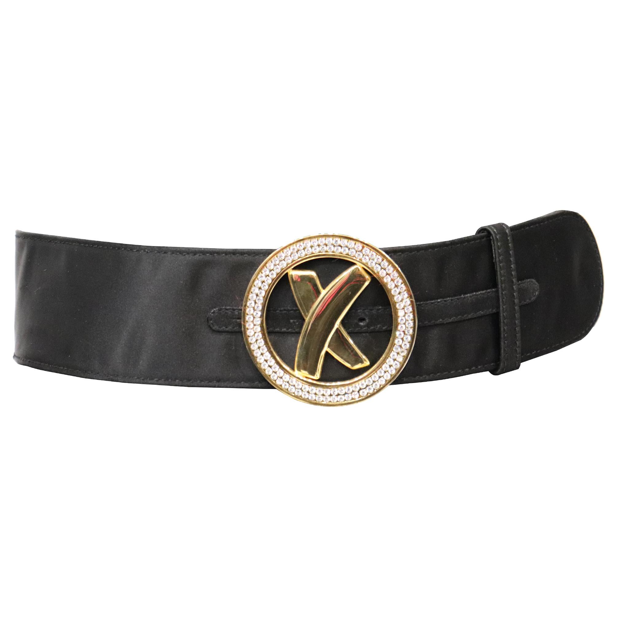 Palsha Picasso Black Satin and Gold Buckle Belt For Sale