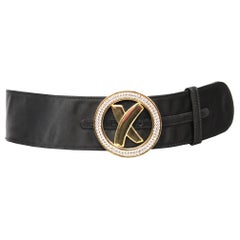 Vintage Palsha Picasso Black Satin and Gold Buckle Belt