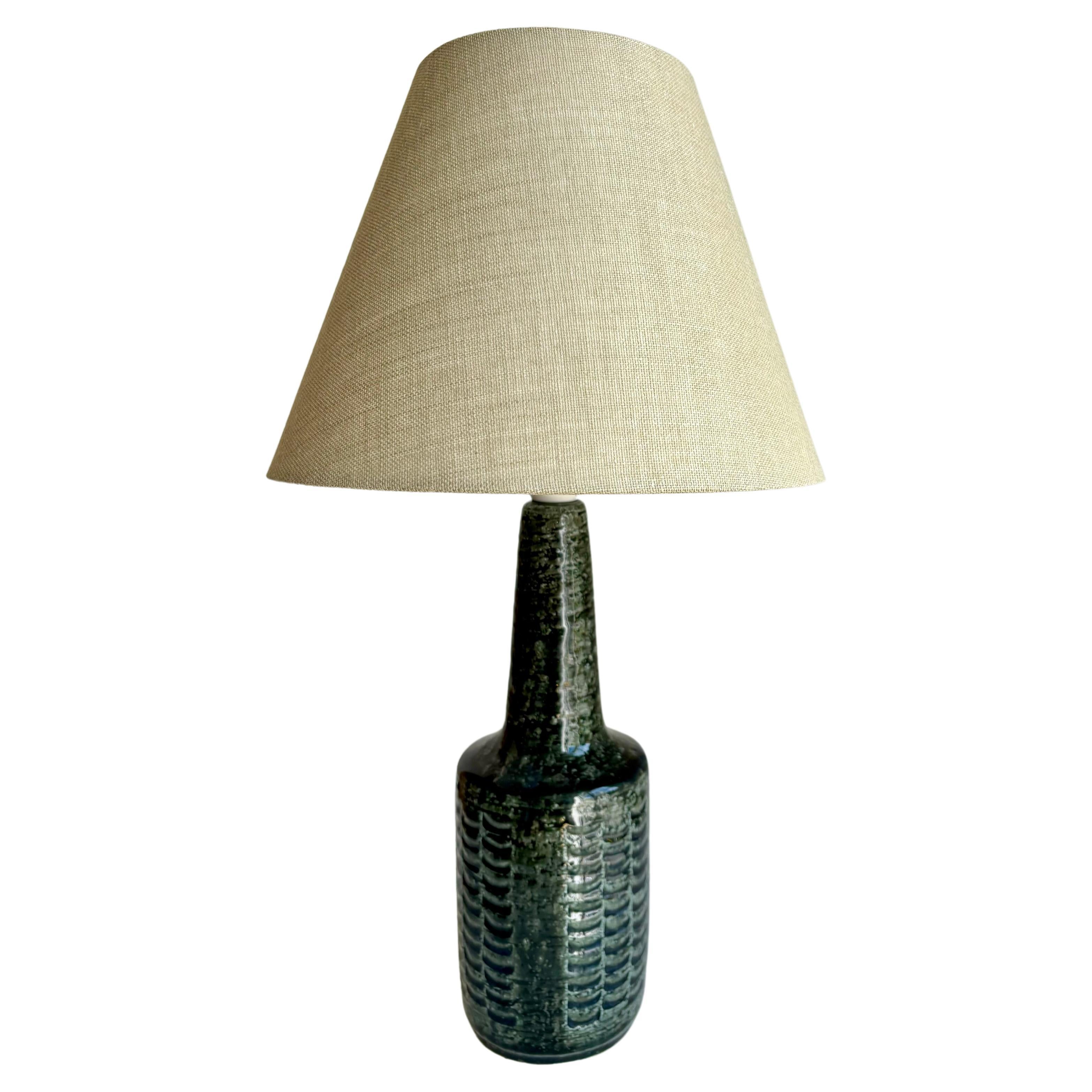 Palshus Dark Moss Green Stoneware Table Lamp, 1950s