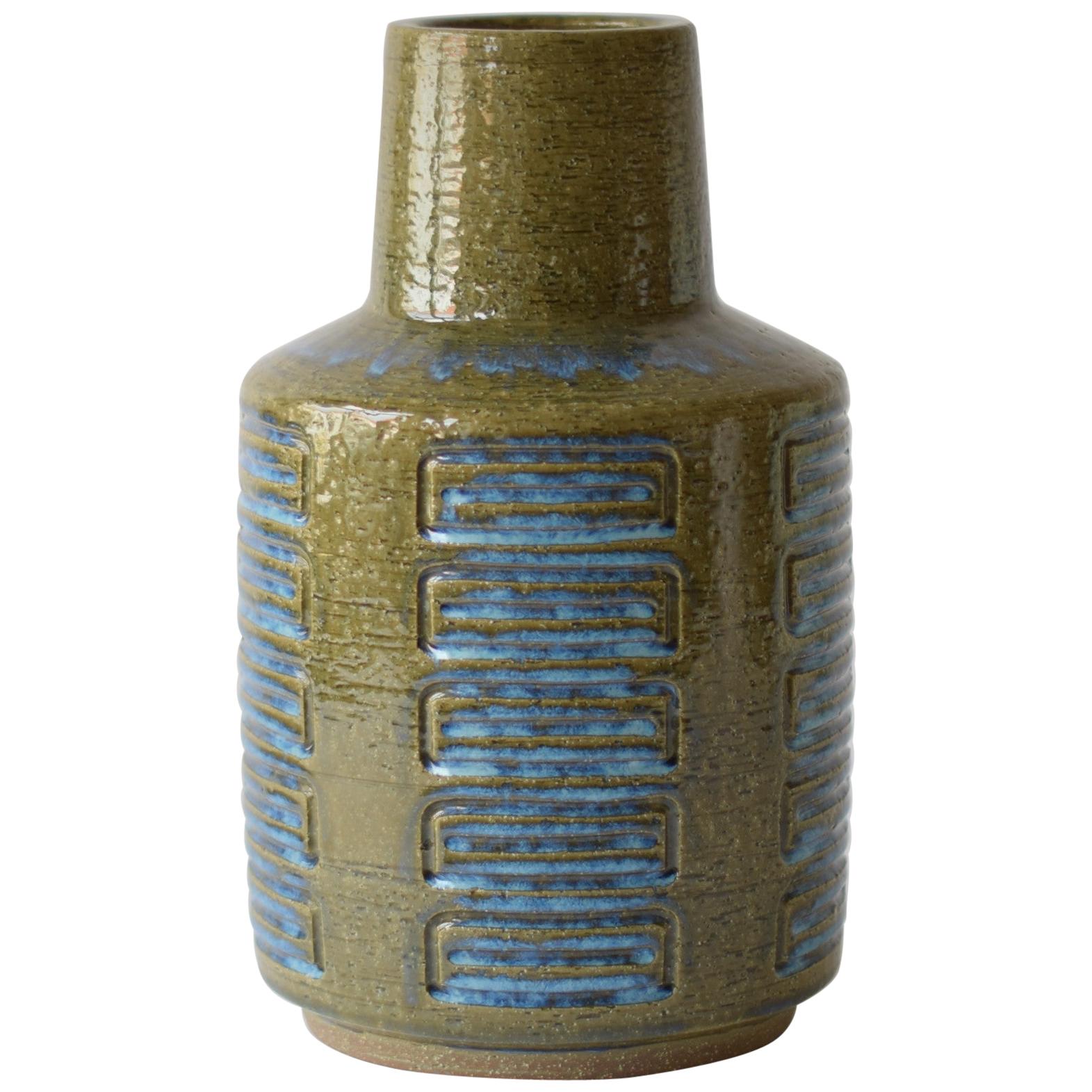 14.2” Palshus Denmark Huge Ceramic Vase Green Blue, Per Linnemann-Schmidt, 1960s