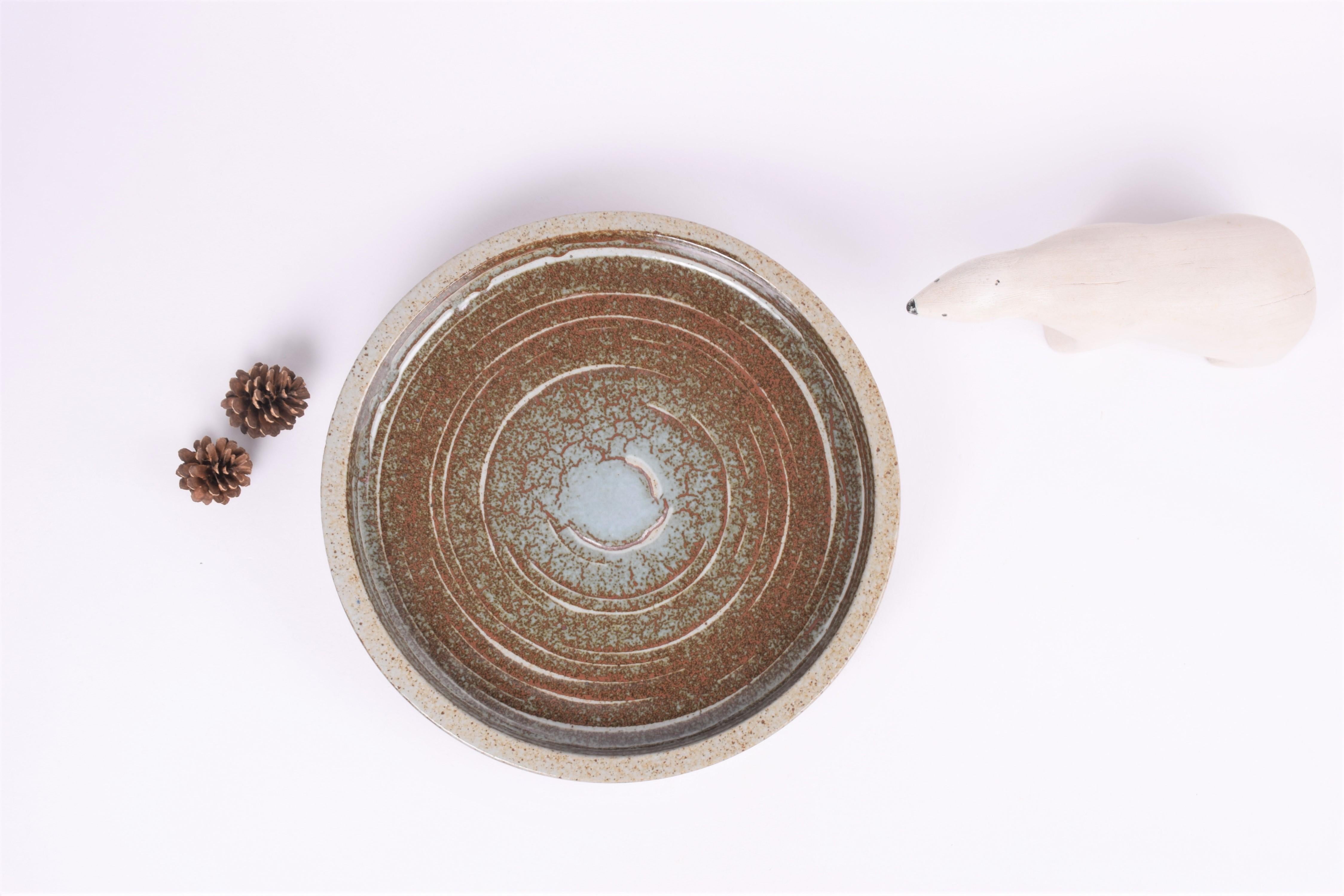 Mid-20th Century Palshus Large Ceramic Dish Bowl with Brown Beige Glaze, Danish Midcentury 1960s For Sale