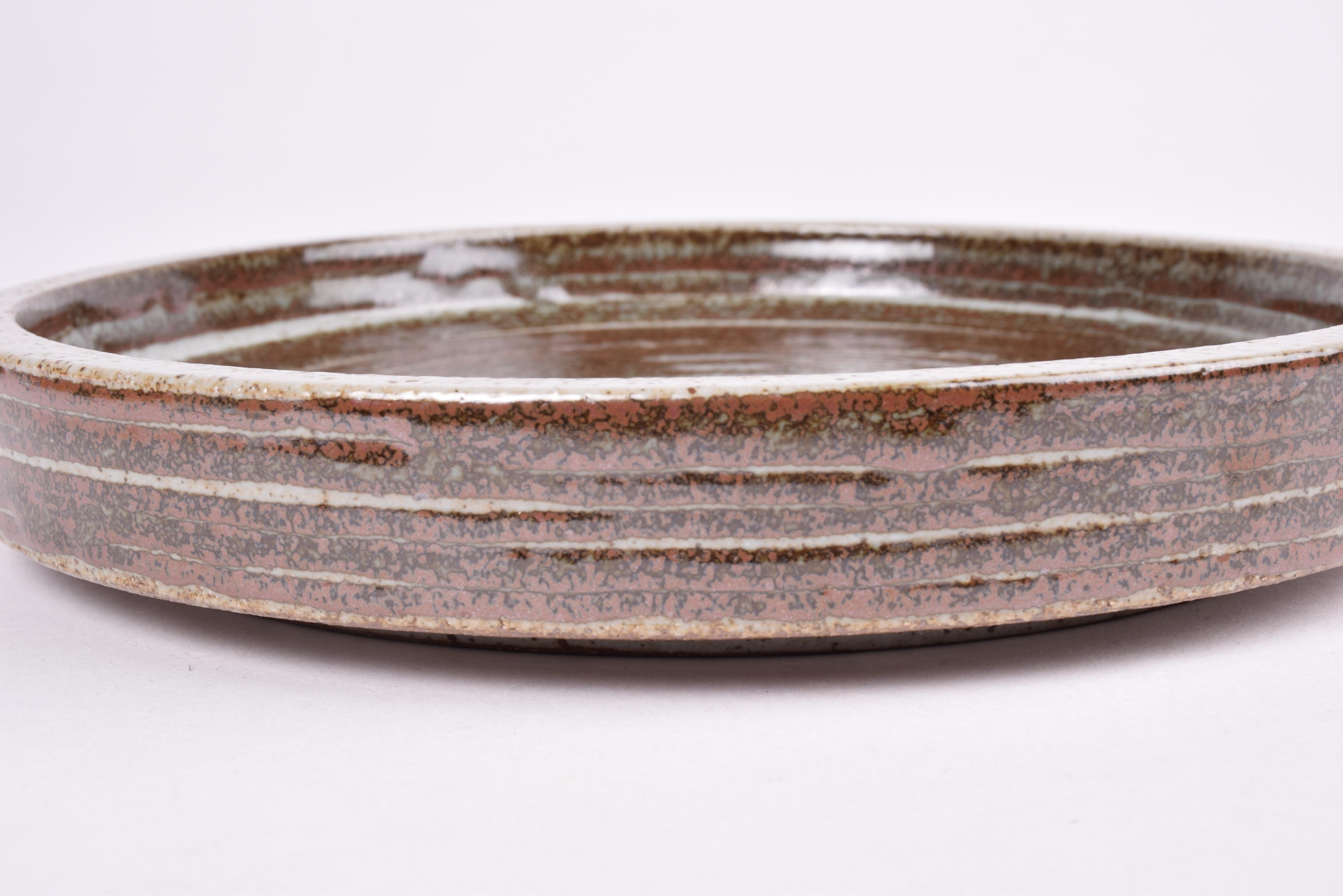 Palshus Large Ceramic Dish Bowl with Brown Beige Glaze, Danish Midcentury 1960s For Sale 4