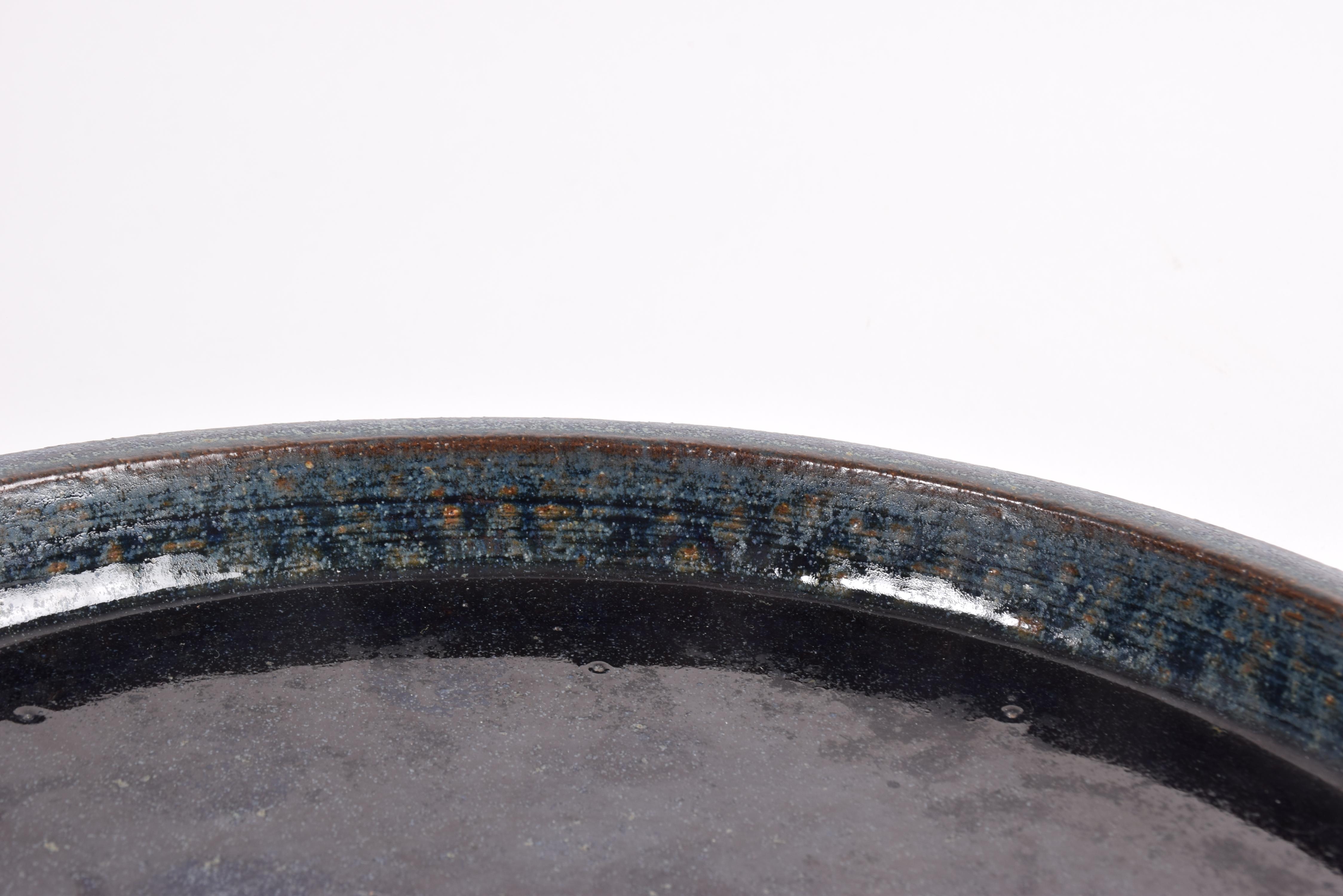 Palshus Large Ceramic Dish Bowl with Midnight Blue Glaze, Danish Modern, 1960s 5
