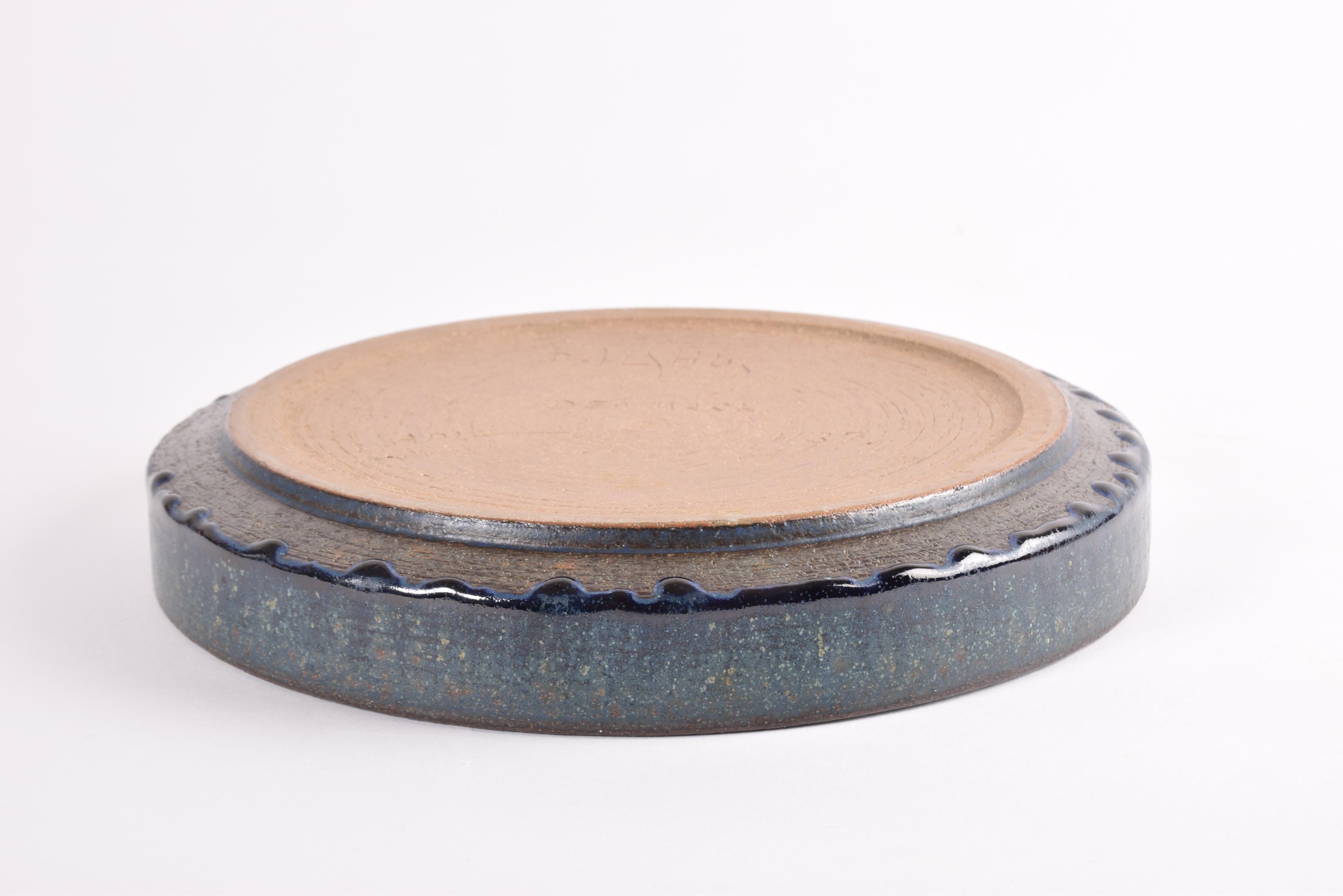 Palshus Large Ceramic Dish Bowl with Midnight Blue Glaze, Danish Modern, 1960s 6