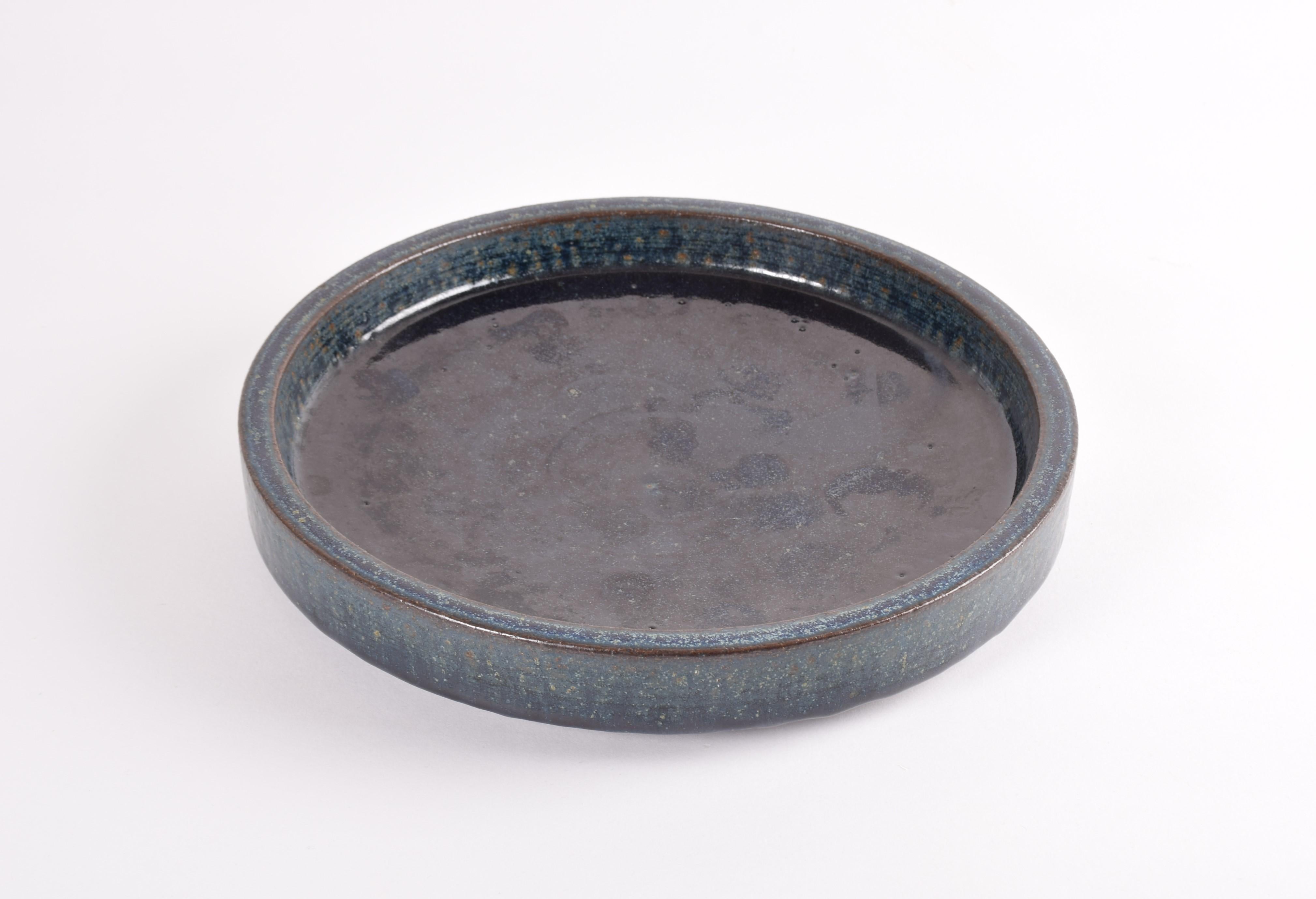 Scandinavian Modern Palshus Large Ceramic Dish Bowl with Midnight Blue Glaze, Danish Modern, 1960s