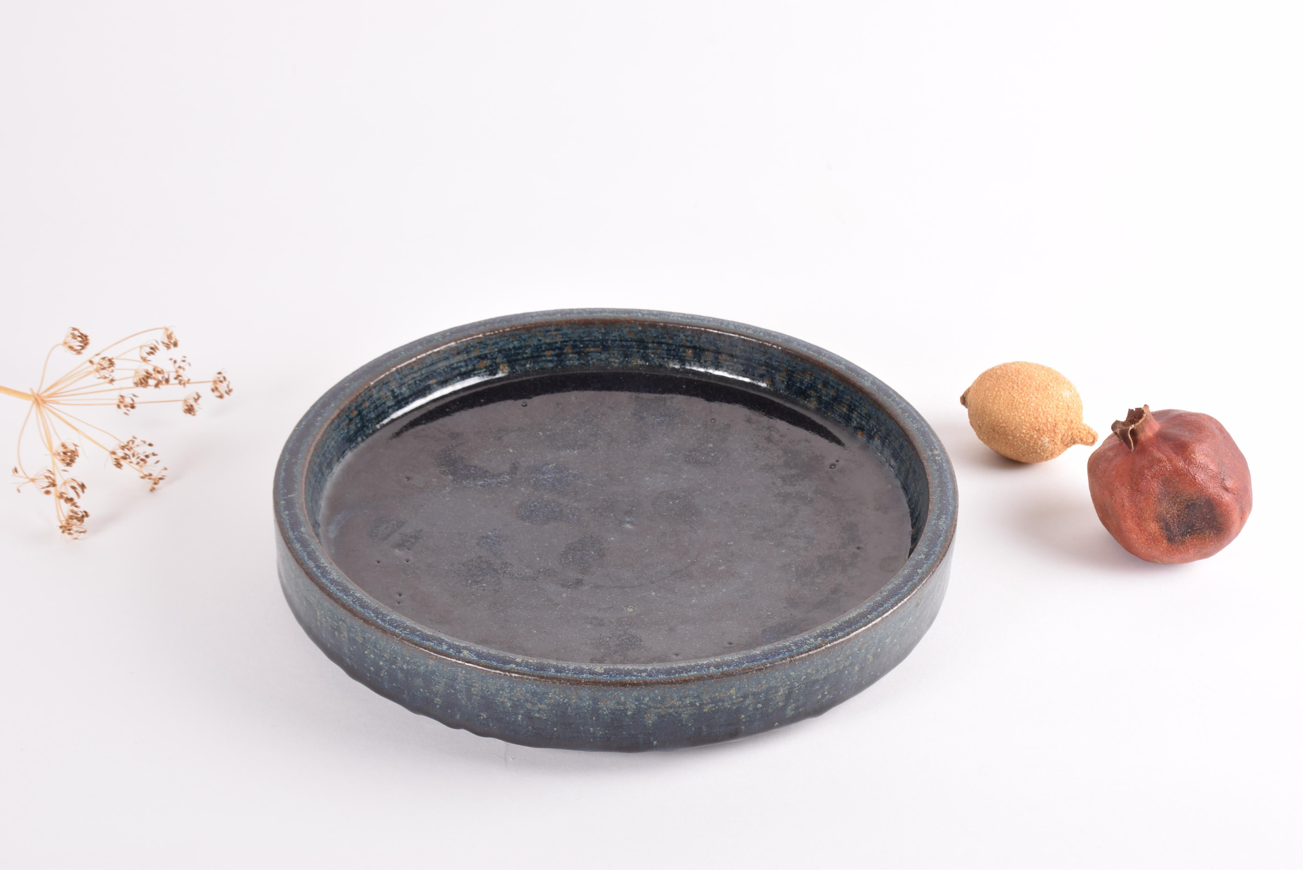 Mid-20th Century Palshus Large Ceramic Dish Bowl with Midnight Blue Glaze, Danish Modern, 1960s