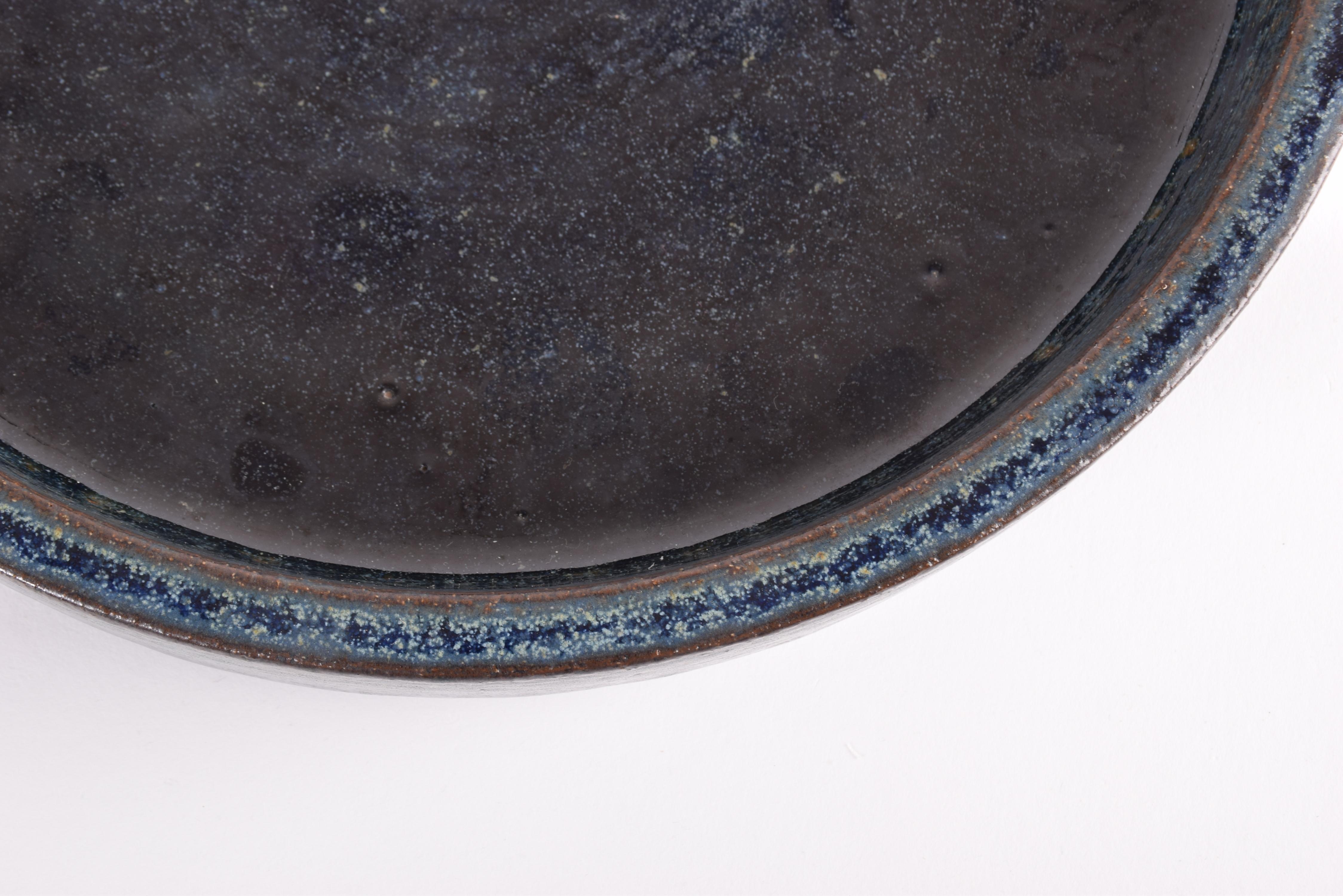Palshus Large Ceramic Dish Bowl with Midnight Blue Glaze, Danish Modern, 1960s 1