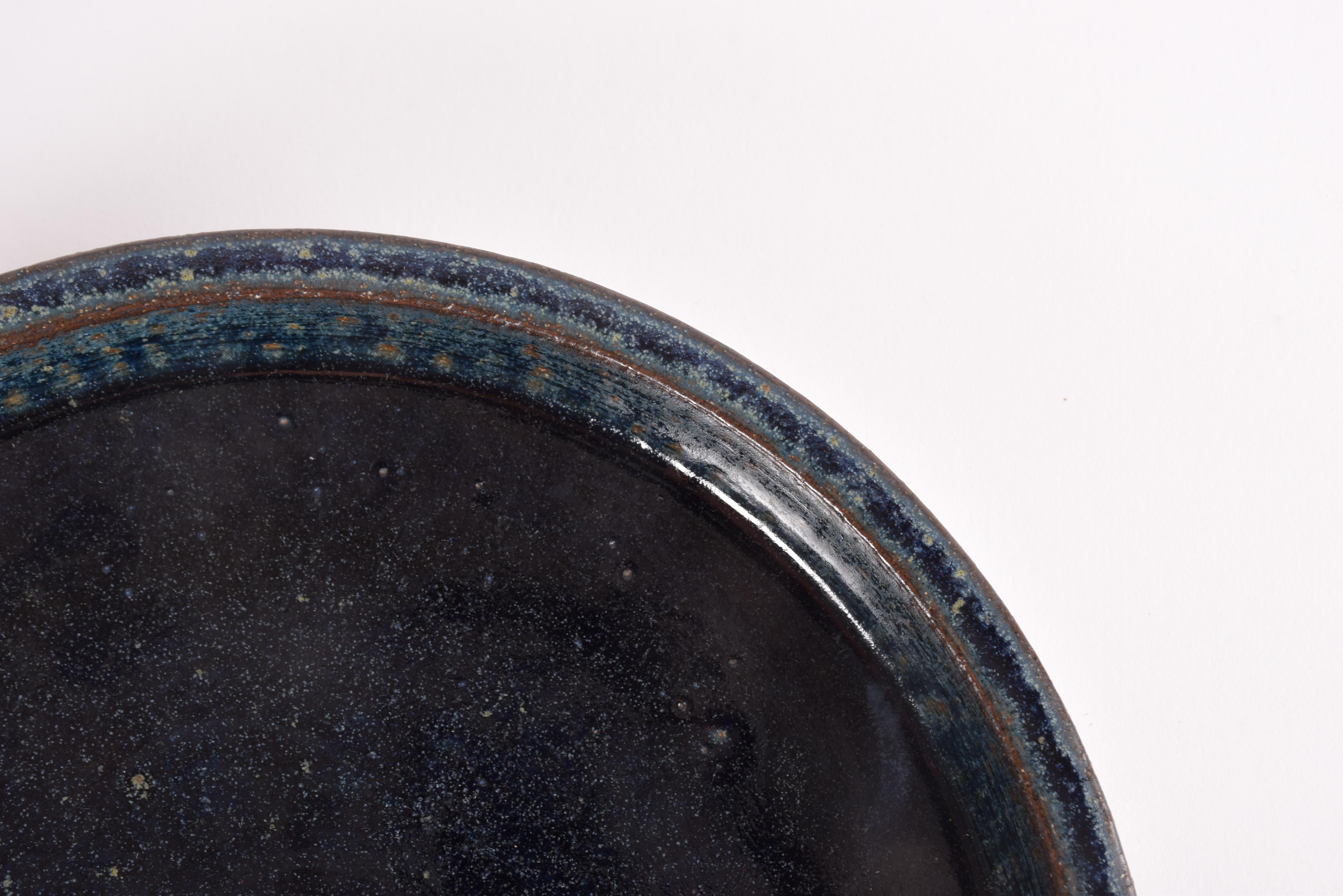 Palshus Large Ceramic Dish Bowl with Midnight Blue Glaze, Danish Modern, 1960s 2