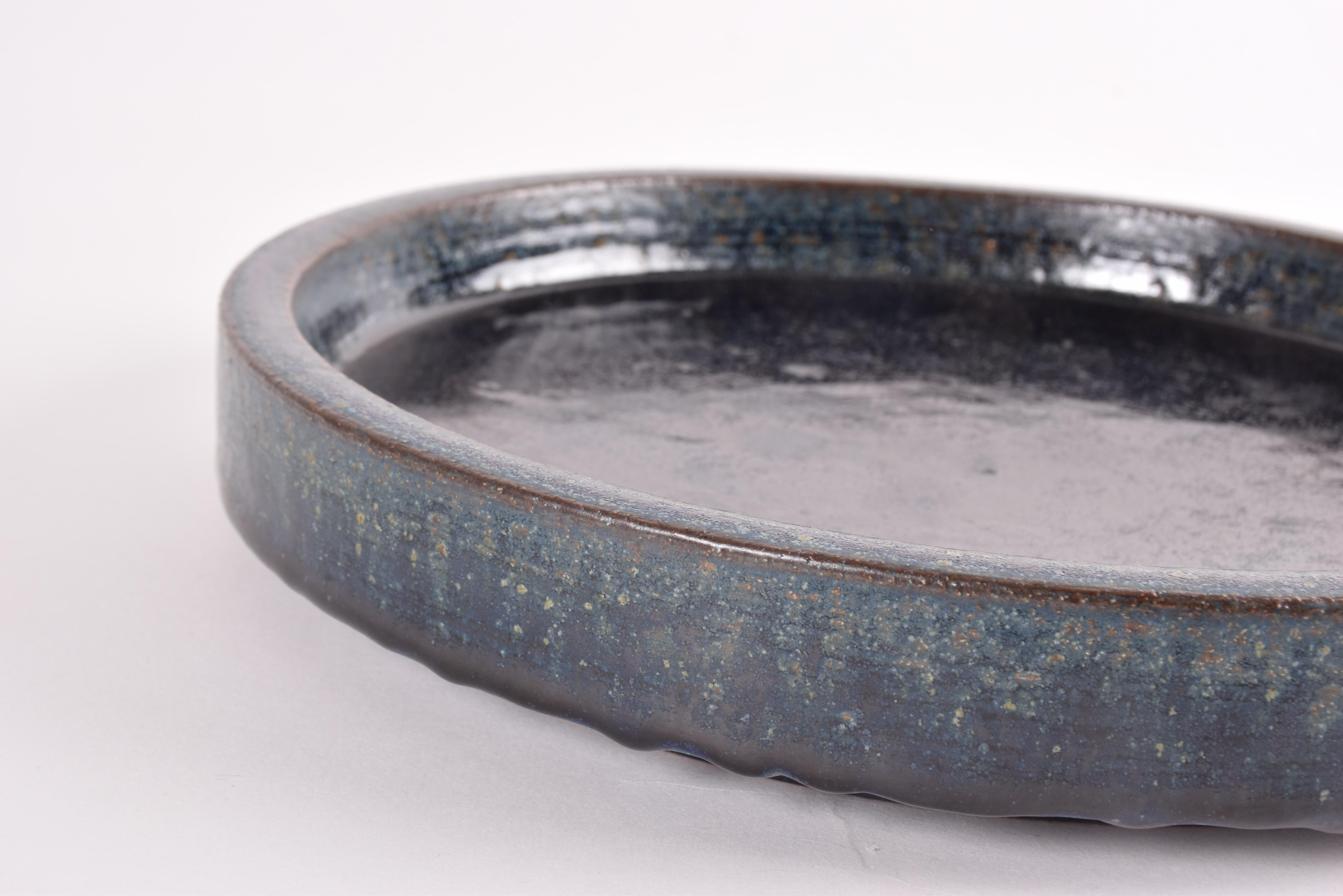 Palshus Large Ceramic Dish Bowl with Midnight Blue Glaze, Danish Modern, 1960s 4