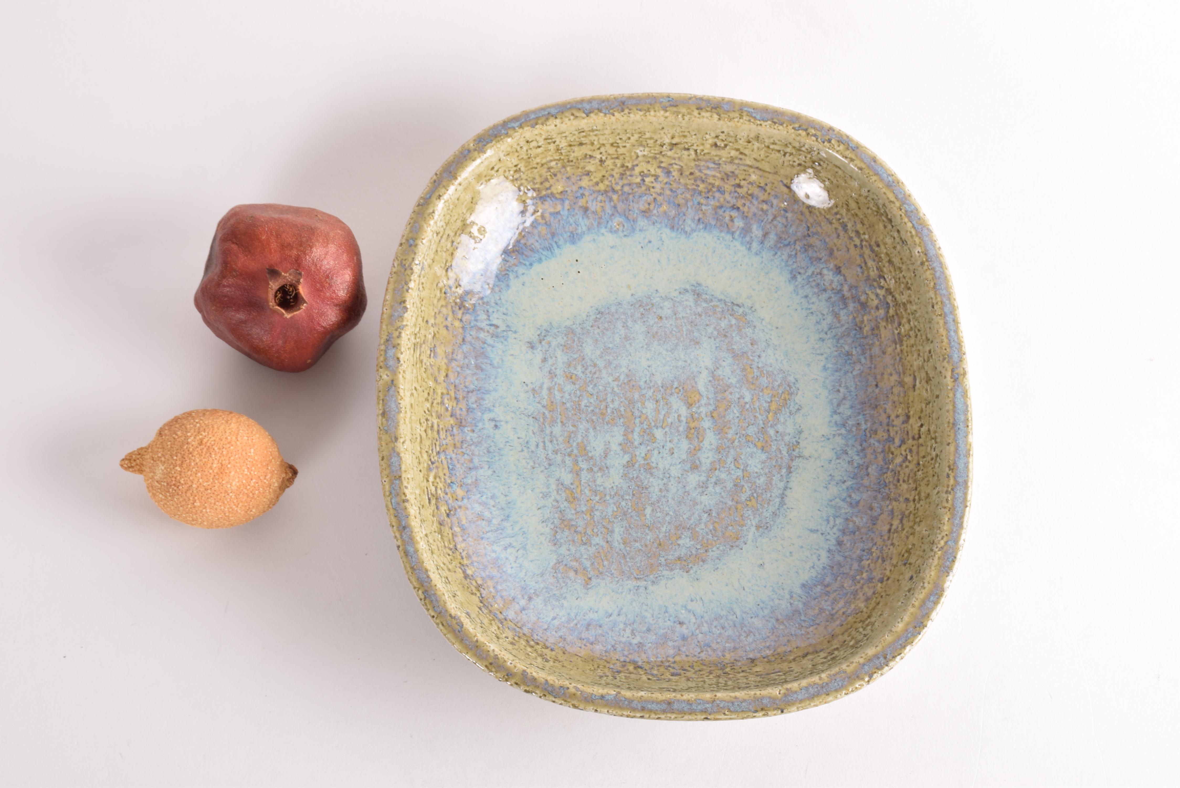 Mid-Century Modern Palshus Large Flat Ceramic Bowl Green Blue by Per Linnemann-Schmidt Danish 1960s