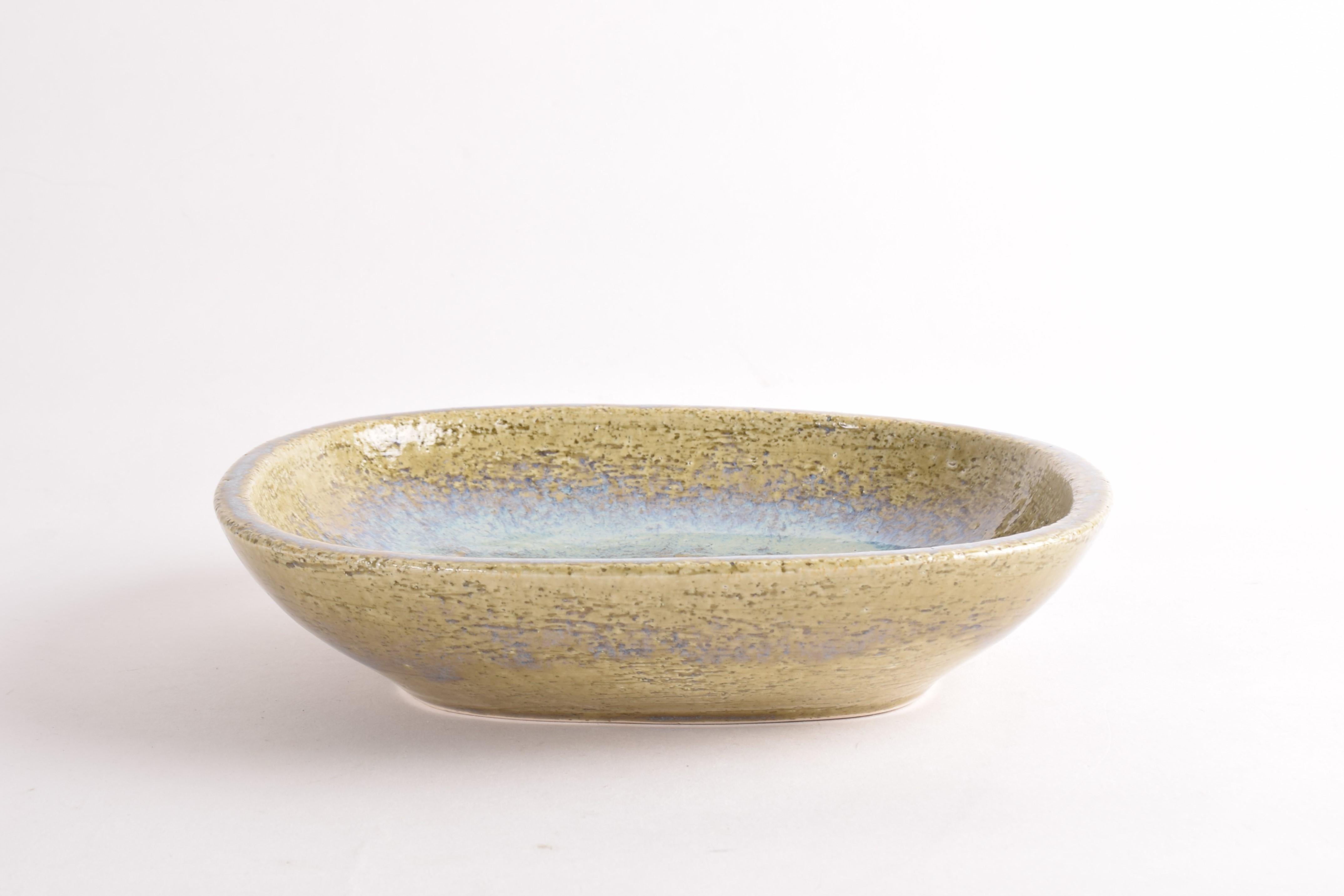 Palshus Large Flat Ceramic Bowl Green Blue by Per Linnemann-Schmidt Danish 1960s In Good Condition In Aarhus C, DK