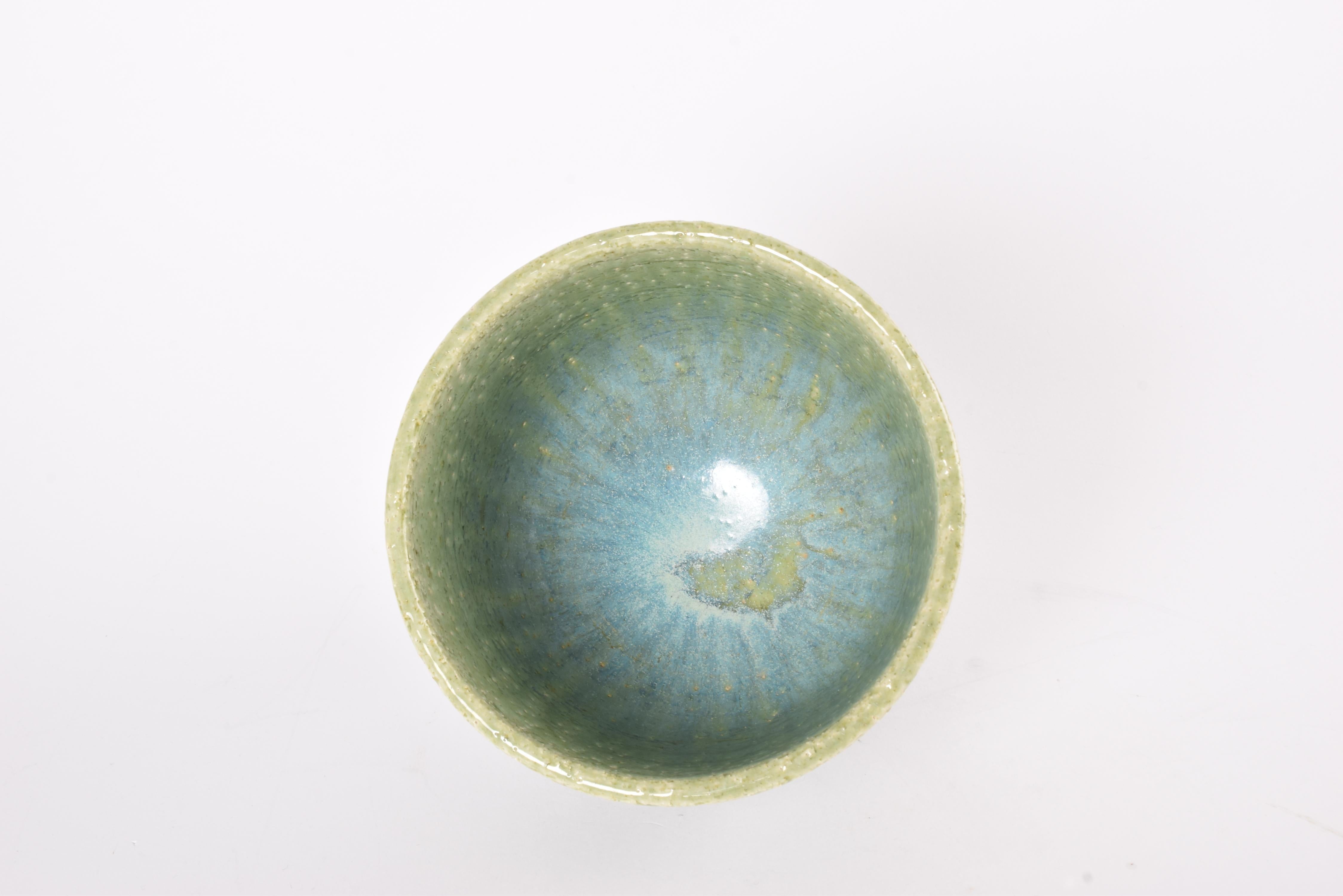Palshus Large Flowerpot Green with Blue Chamotte Ceramic, Danish Modern 1960s Cerámico en venta
