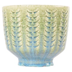 Palshus Large Flowerpot Green with Blue Chamotte Ceramic, Danish Modern 1960s