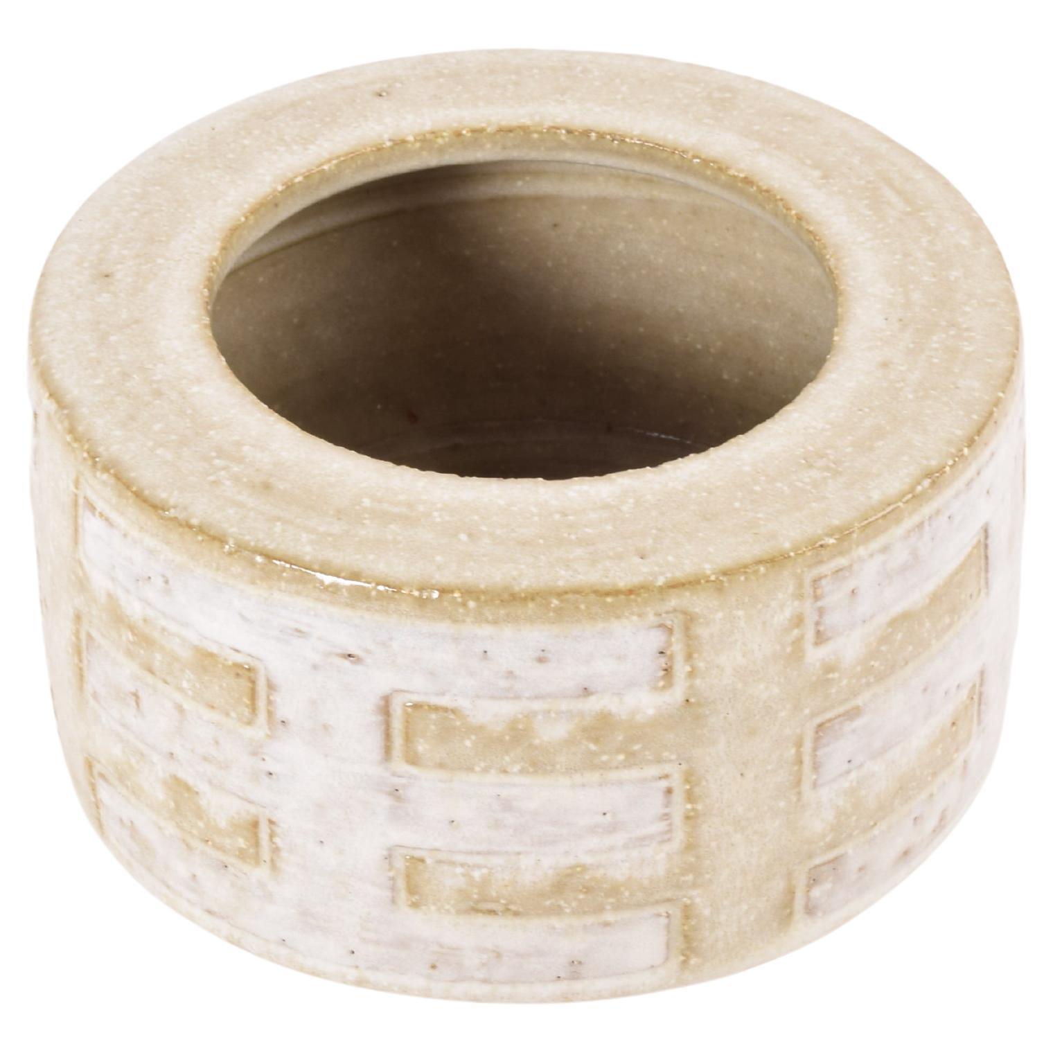 Palshus Low Ceramic Vase Beige White by Per Linnemann-Schmidt, Danish 1960s For Sale