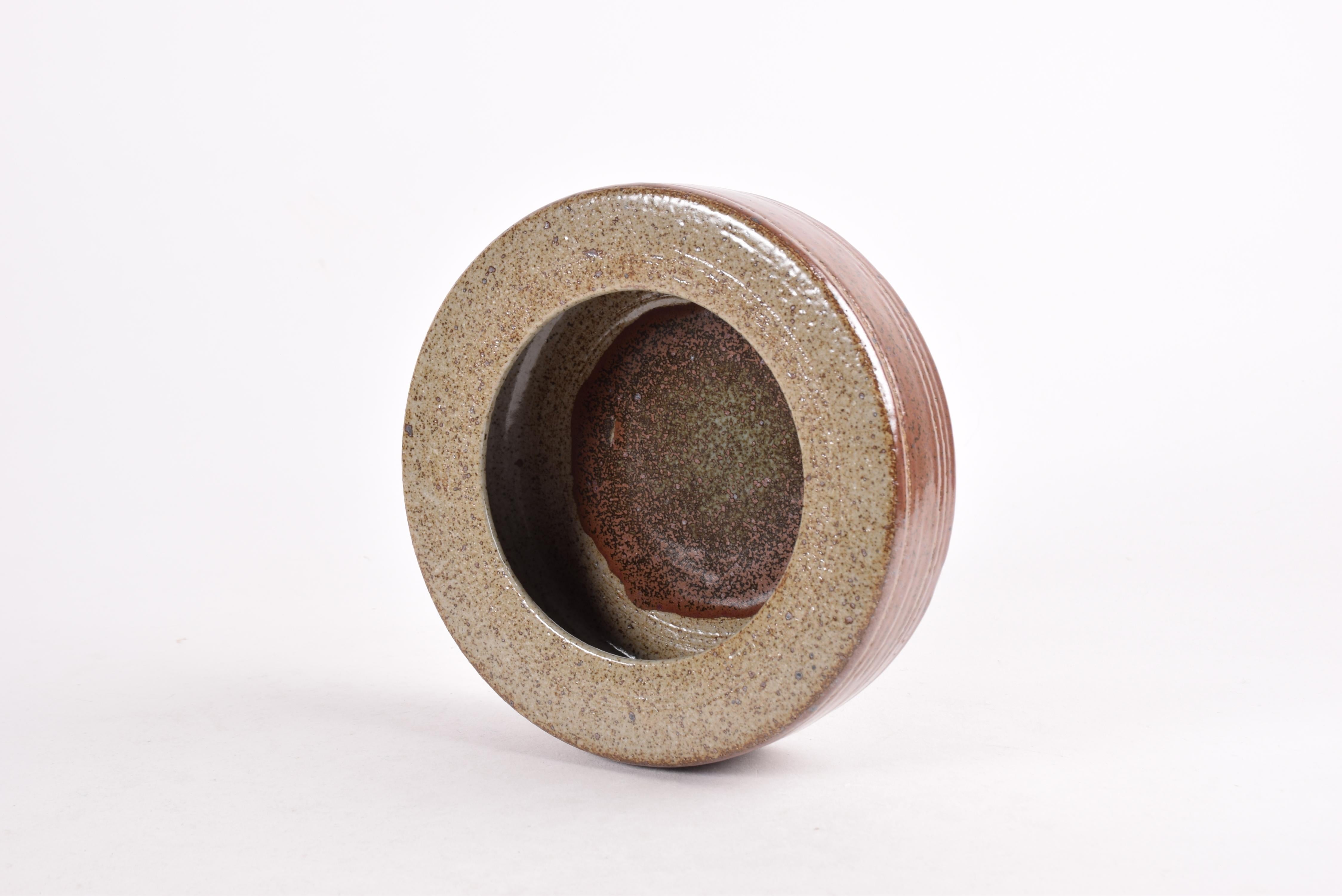 Palshus Low Circular Bowl with Brown Beige Glaze Danish Midcentury Ceramic 1960s In Good Condition In Aarhus C, DK