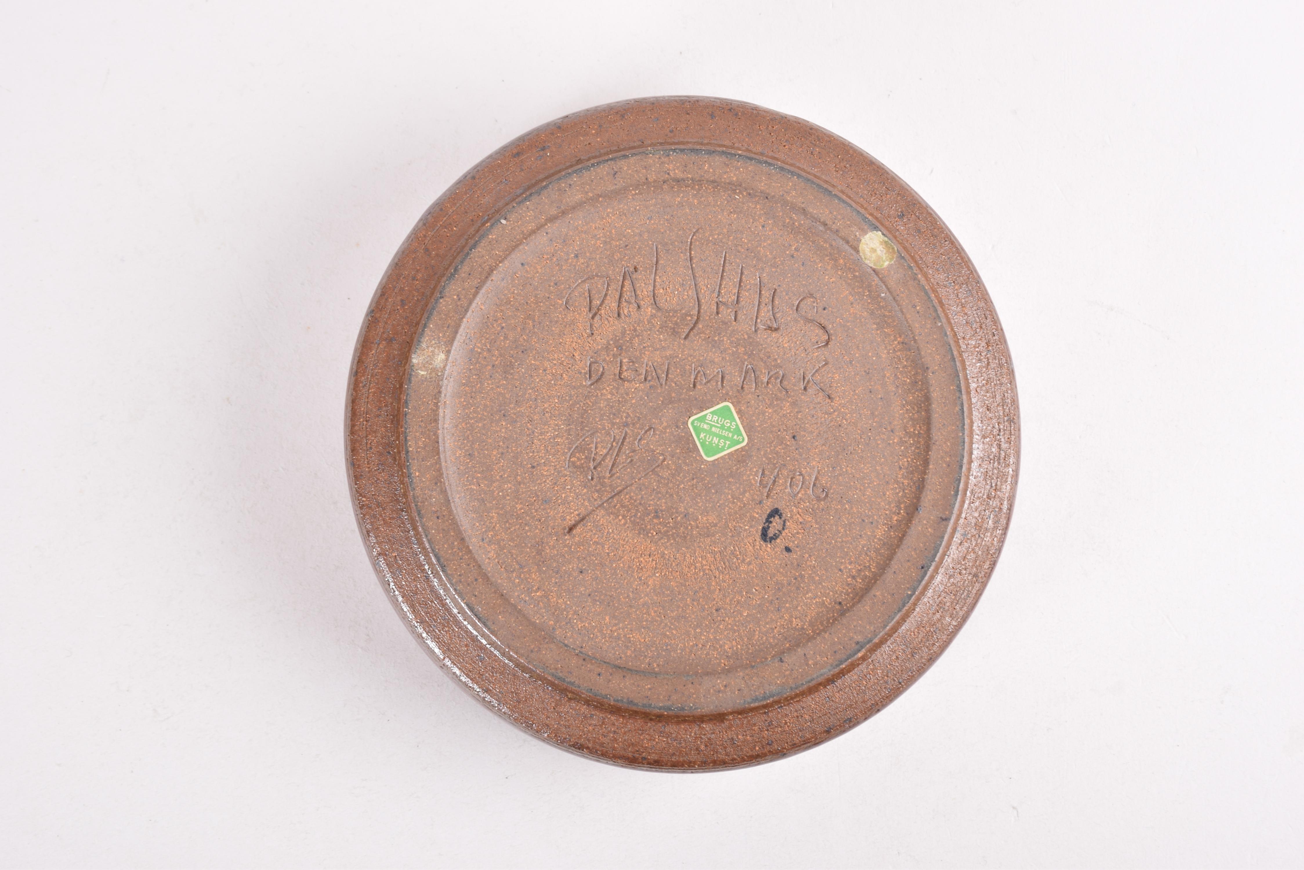 Palshus Low Circular Bowl with Brown Beige Glaze Danish Midcentury Ceramic 1960s 1