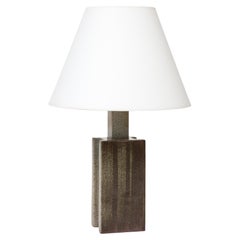 Palshus Sandstone table Lamp, Custom Shade, Denmark, 1960's, signed, numbered