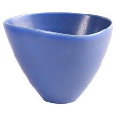 Palshus Triangular Bowl Vase Blue Haresfur Glaze Danish MidCentury Ceramic 1950s