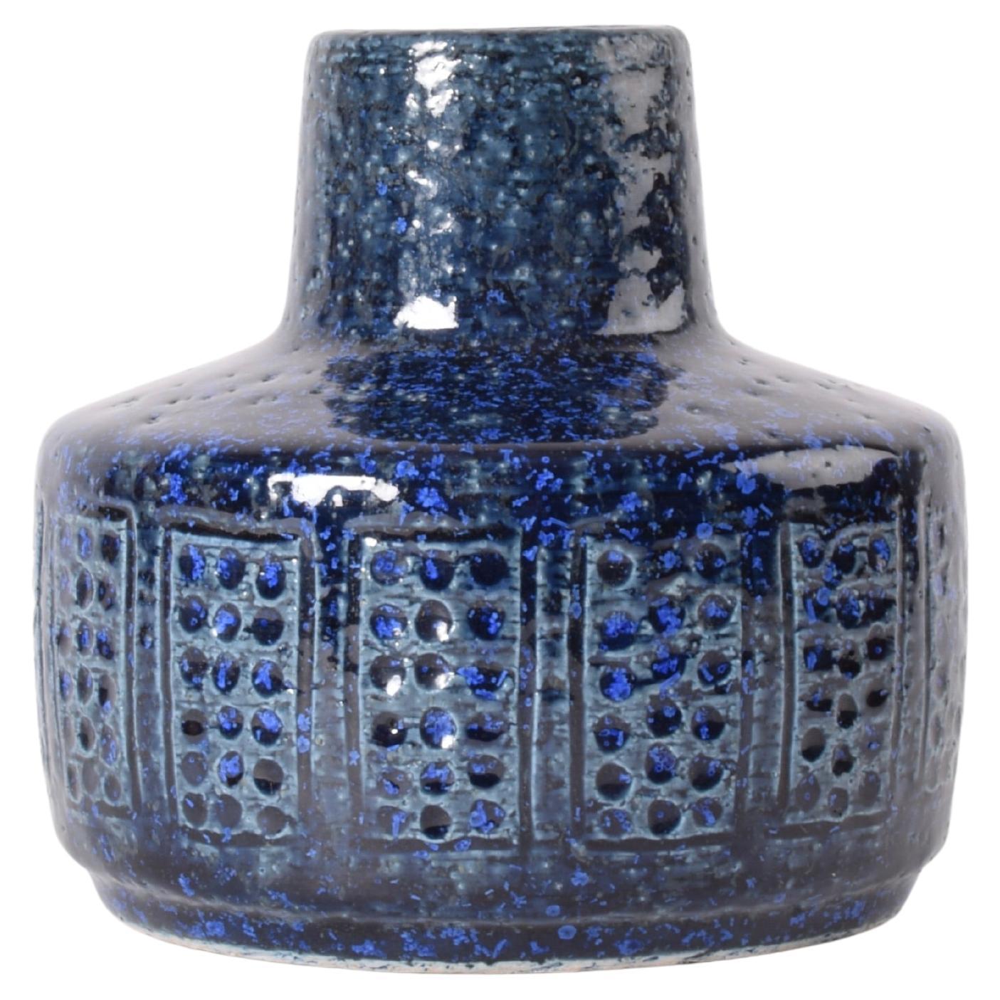 Vase Palshus Glace mouchetée bleu foncé, céramique moderne danoise années 1960