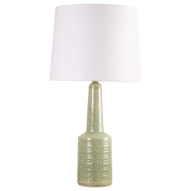 Elongated Ovoid Lime Green Ceramic Table Floor Lamp with Lampshade by R