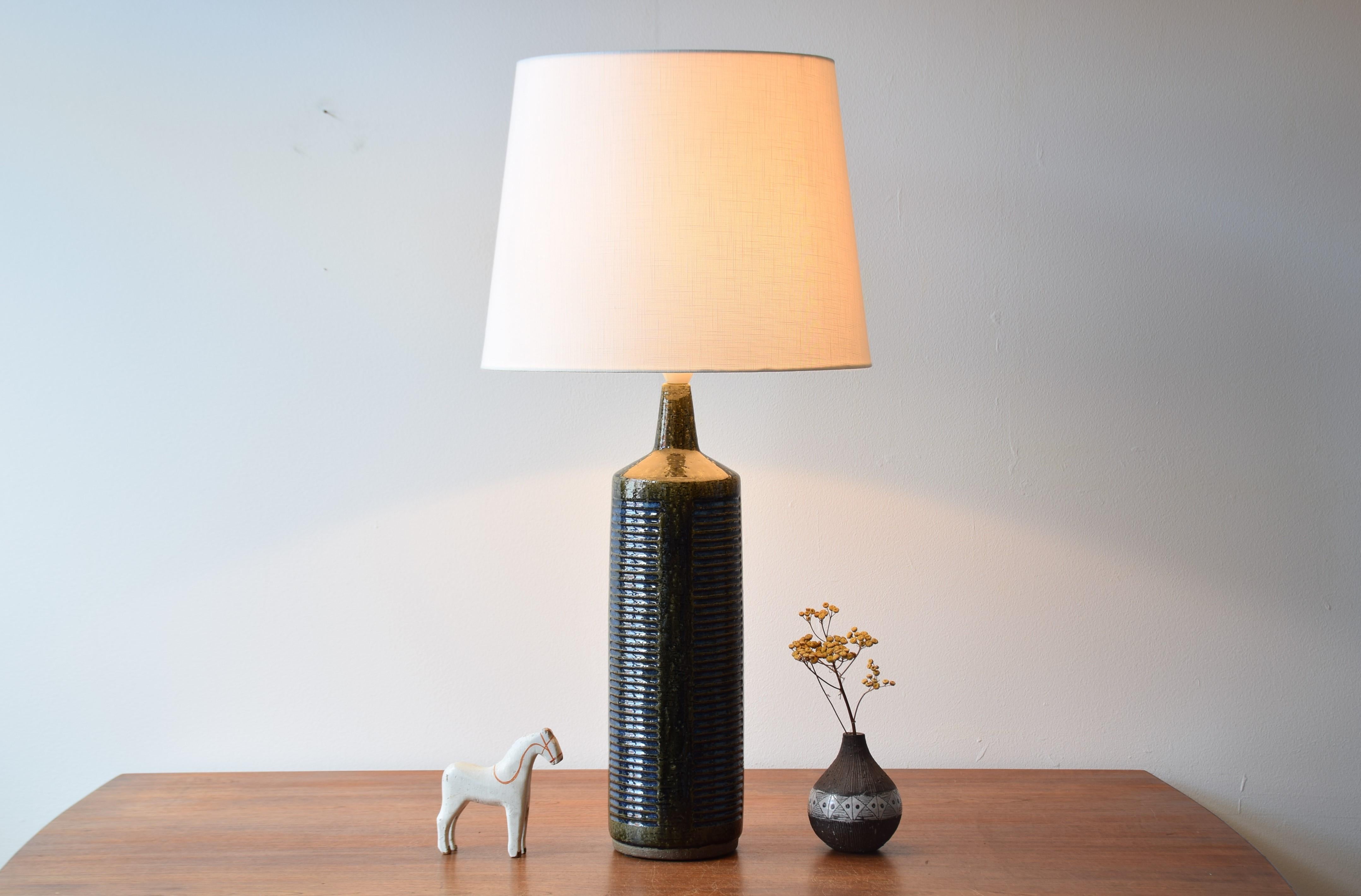 Mid-Century Modern Palshus Very Tall Table Lamp Green and Blue Danish Midcentury Ceramic, 1960s