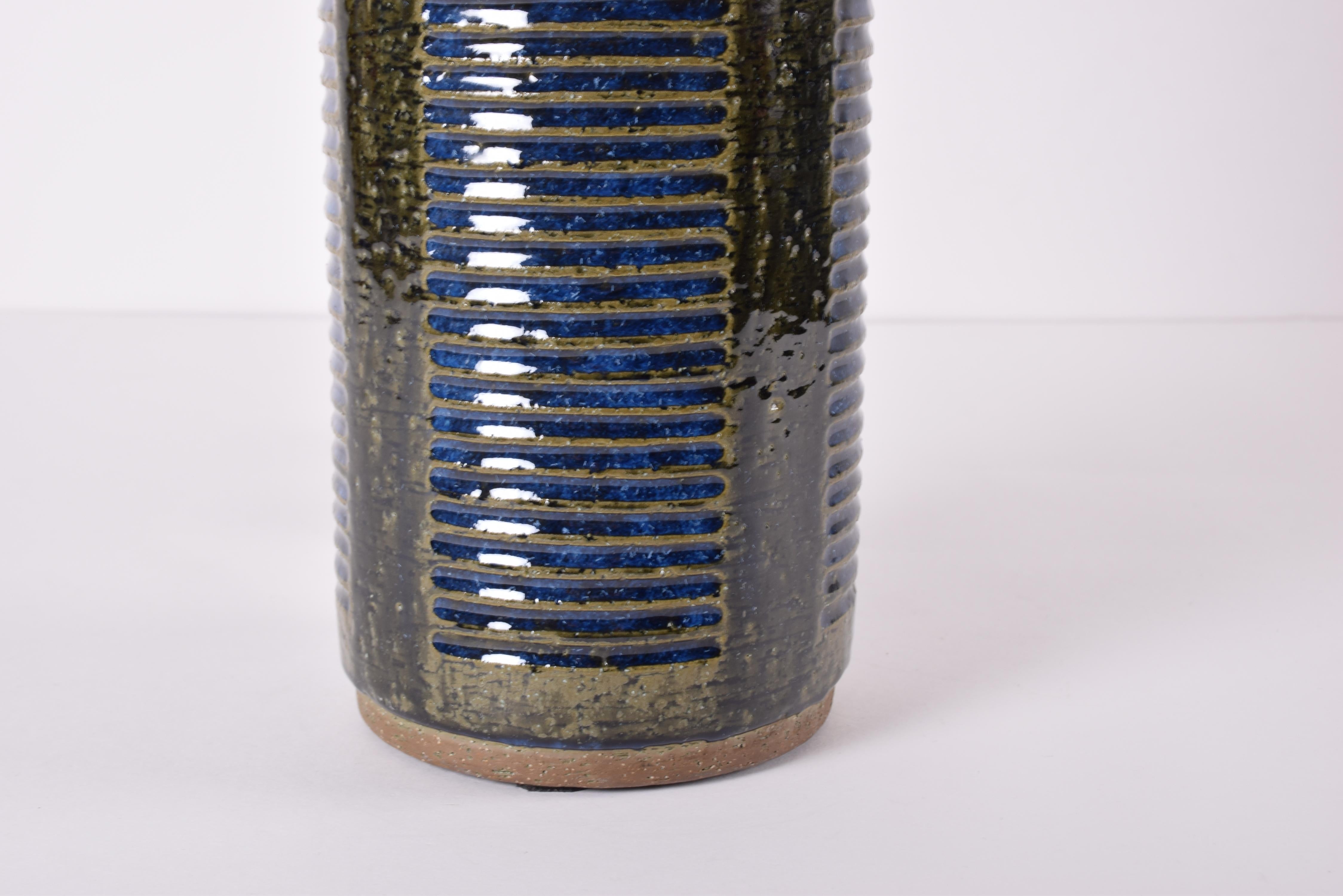 Palshus Very Tall Table Lamp Green and Blue Danish Midcentury Ceramic, 1960s 2