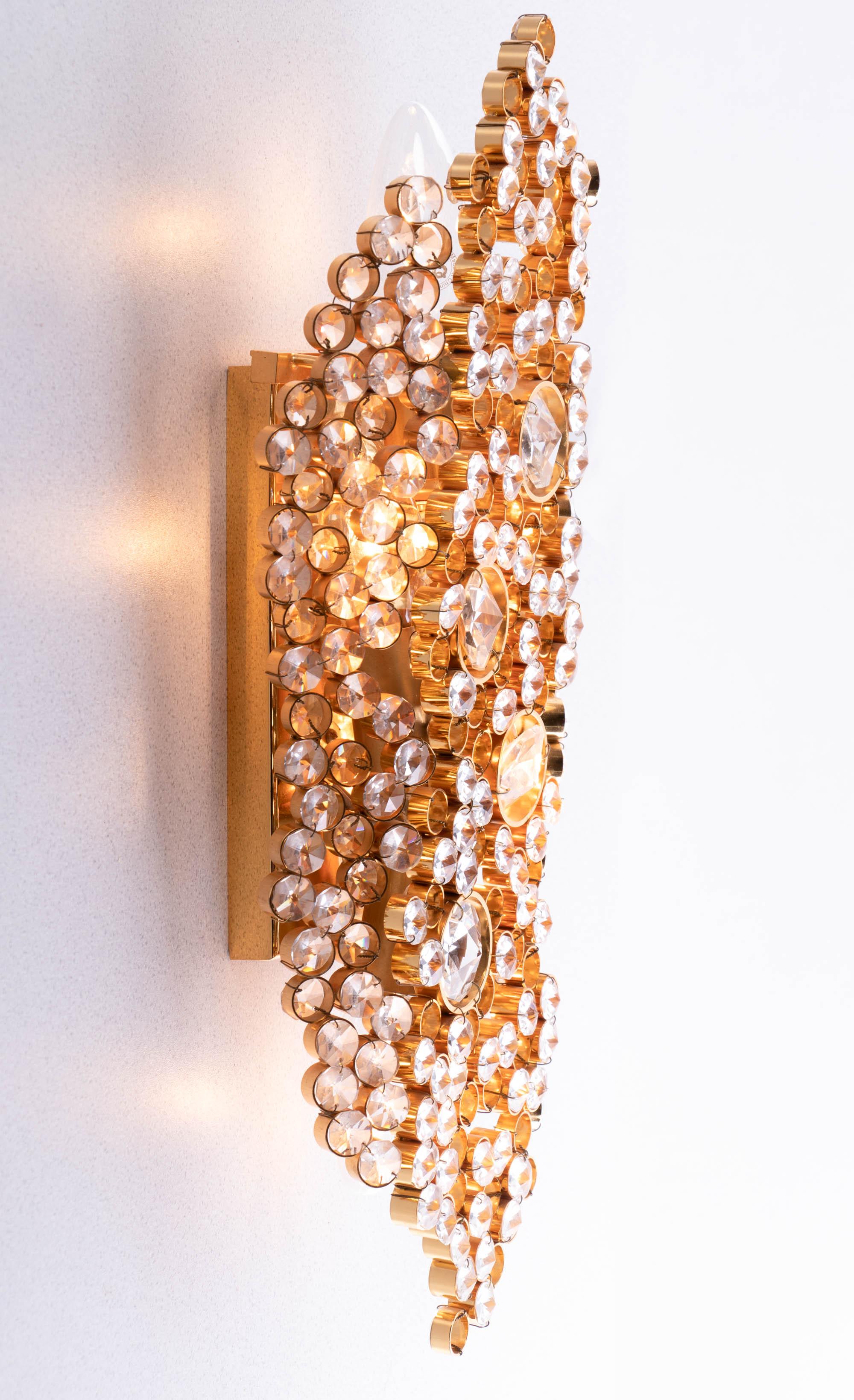 Hollywood Regency 1970 Germany Plawa Bubble Wall Sconce Swarovski Crystal & 14k Gold-Plated Brass
