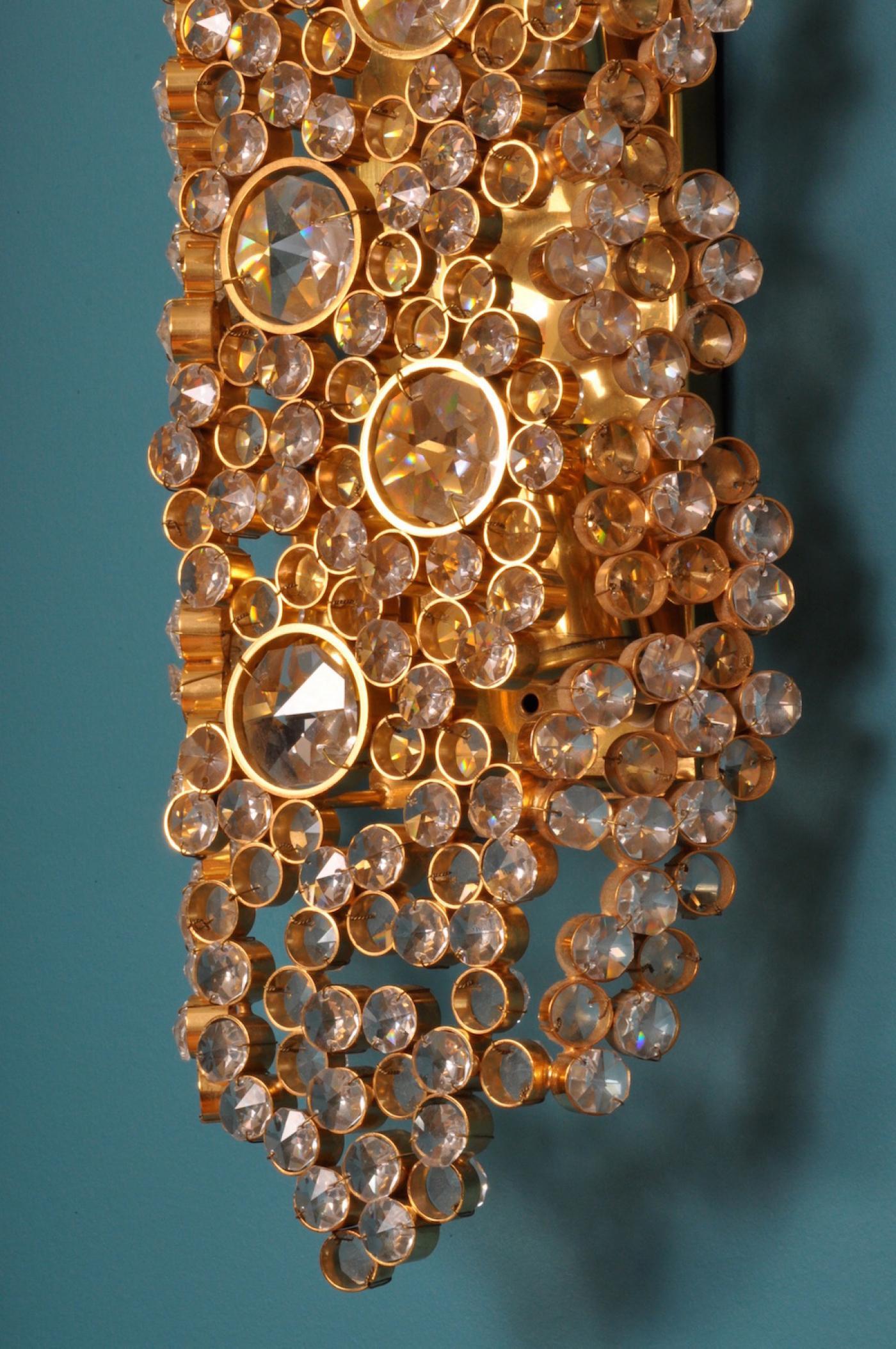 Palwa 14-Karat Gold Plated Brass & Cut Crystal Glass Sconce, Germany 1970s In Good Condition In New York, NY