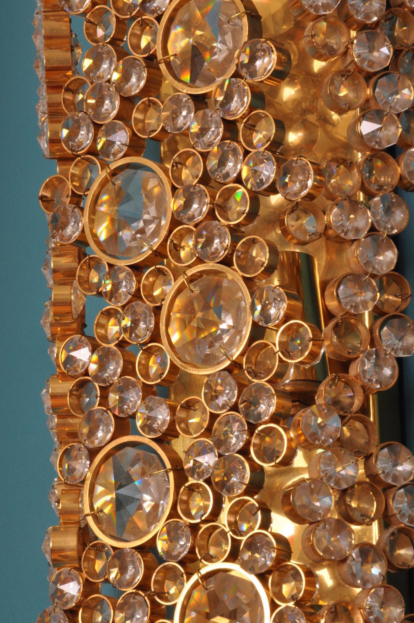 Late 20th Century Palwa 14-Karat Gold Plated Brass & Cut Crystal Glass Sconce, Germany 1970s